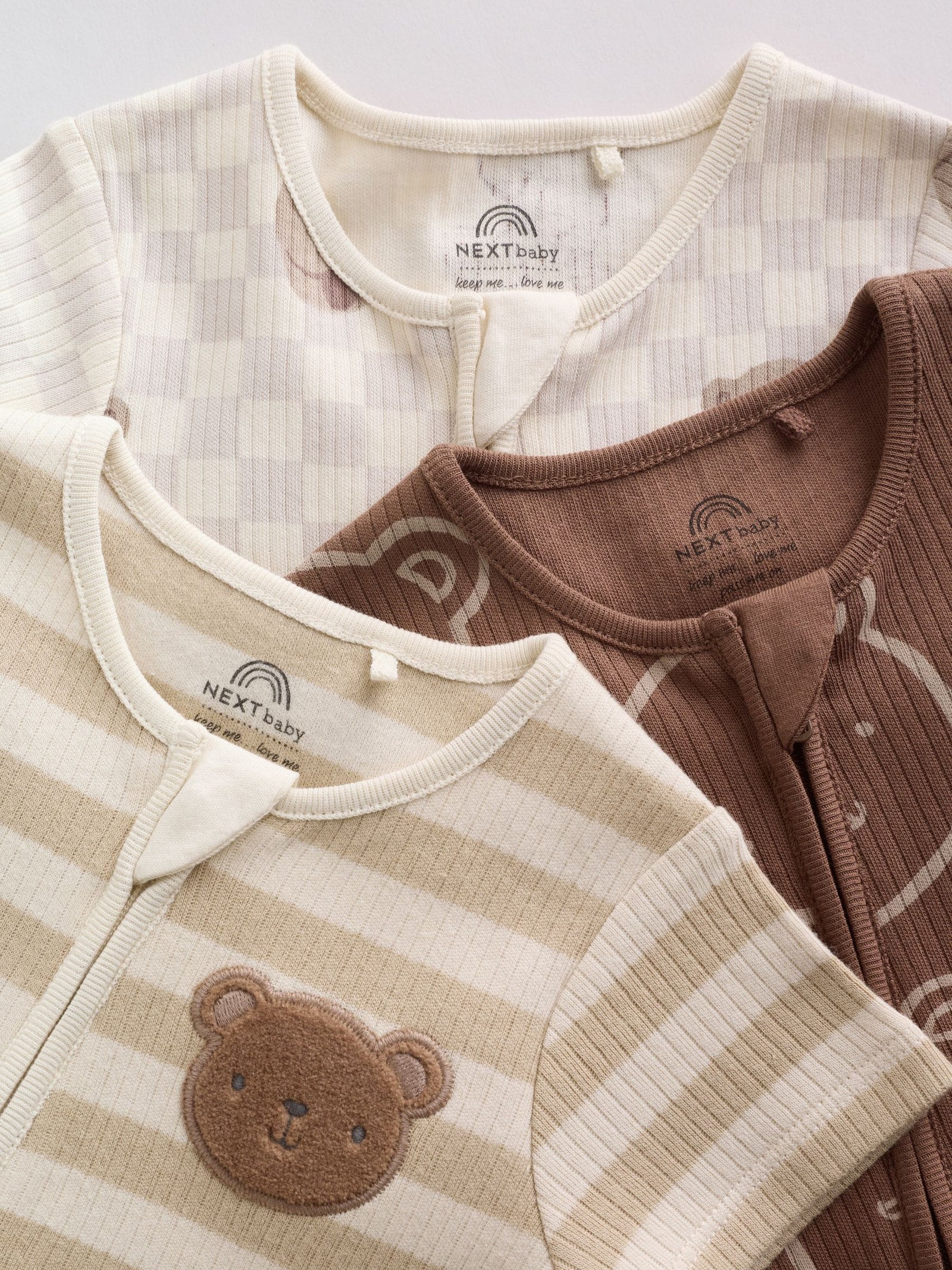 Brown Two Way Zip Baby Rompers 3 Pack