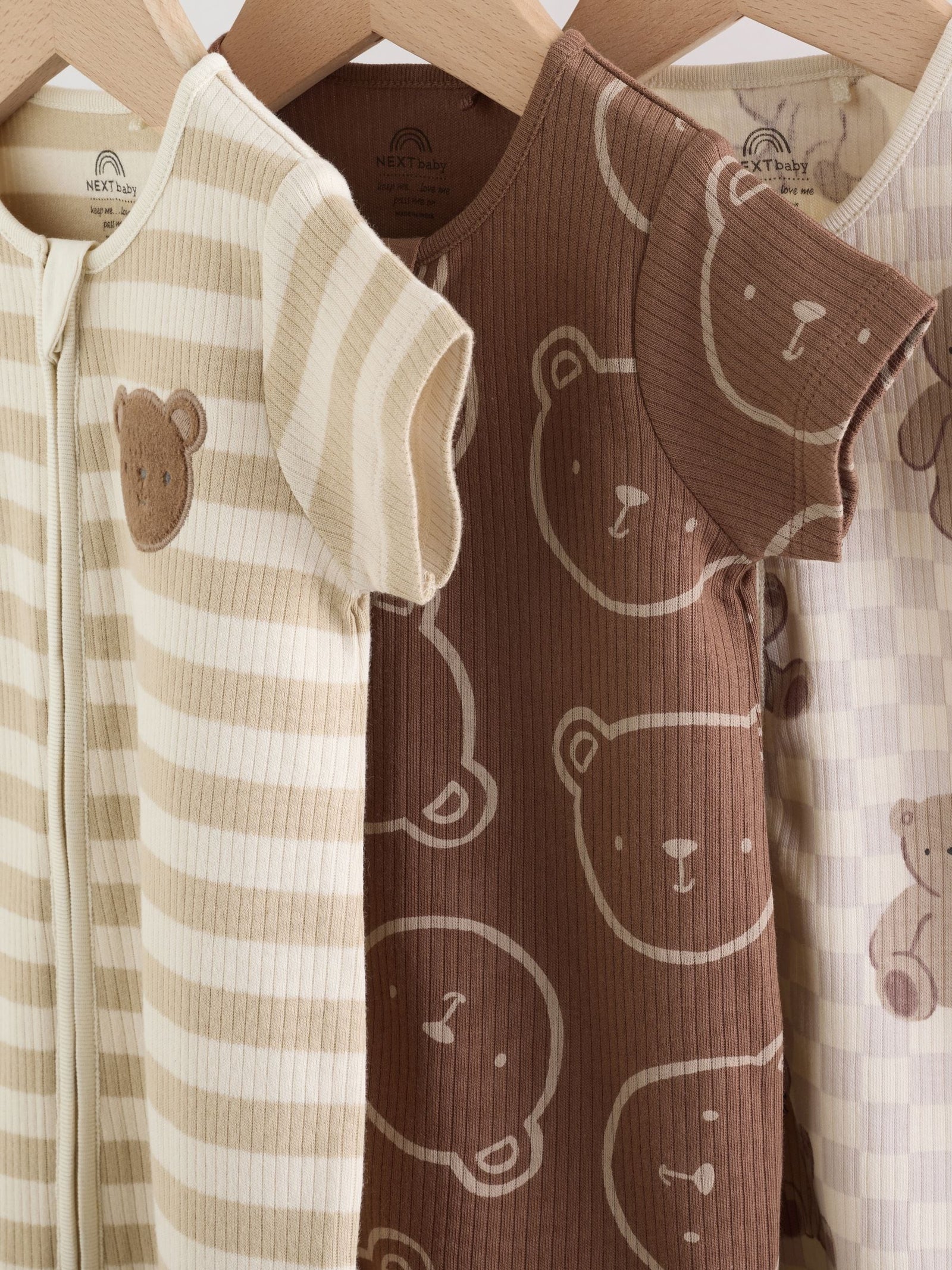 Brown Two Way Zip Baby Rompers 3 Pack