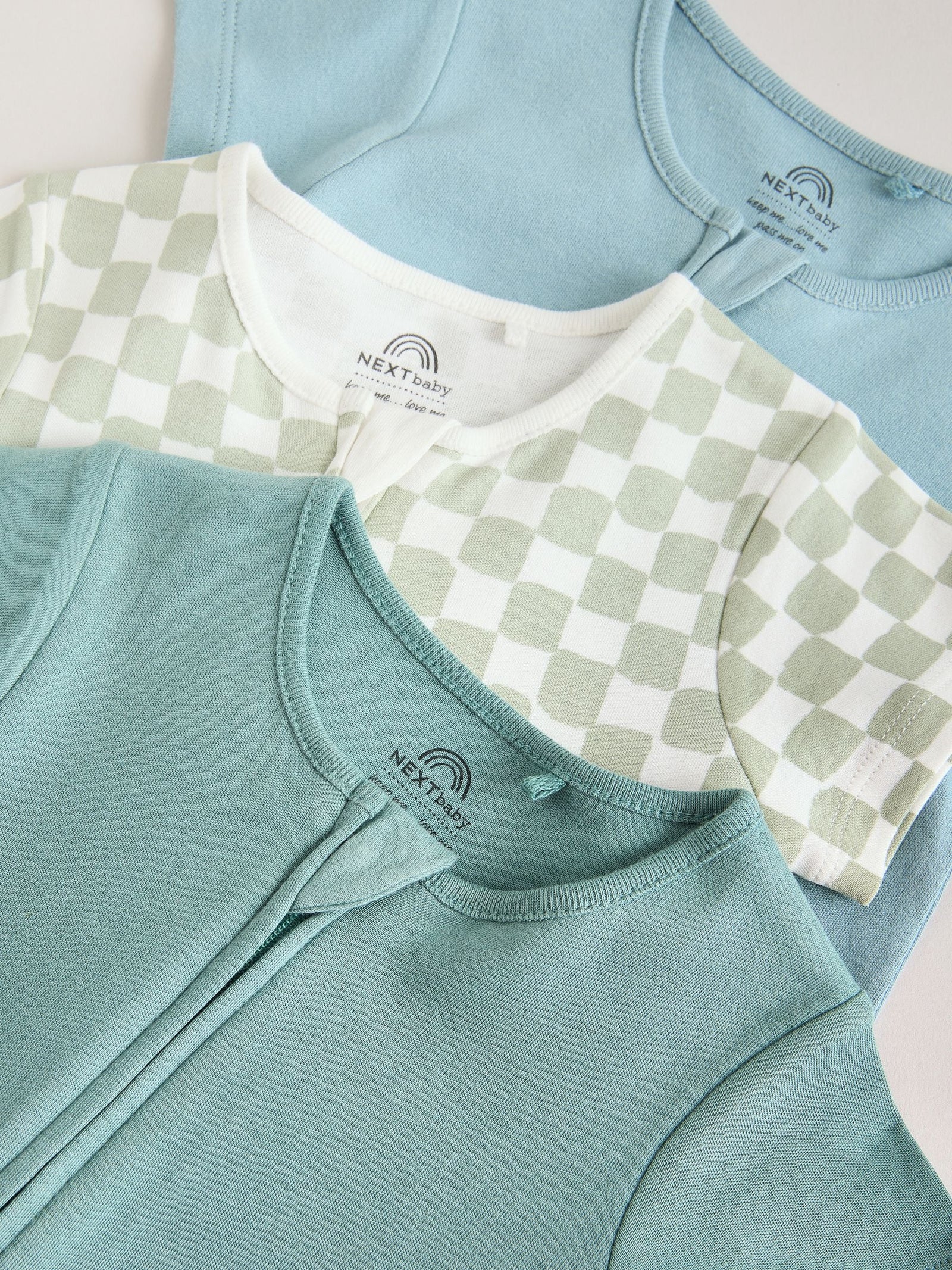 Green Two Way Zip Baby Rompers 3 Pack (0mths-3yrs)