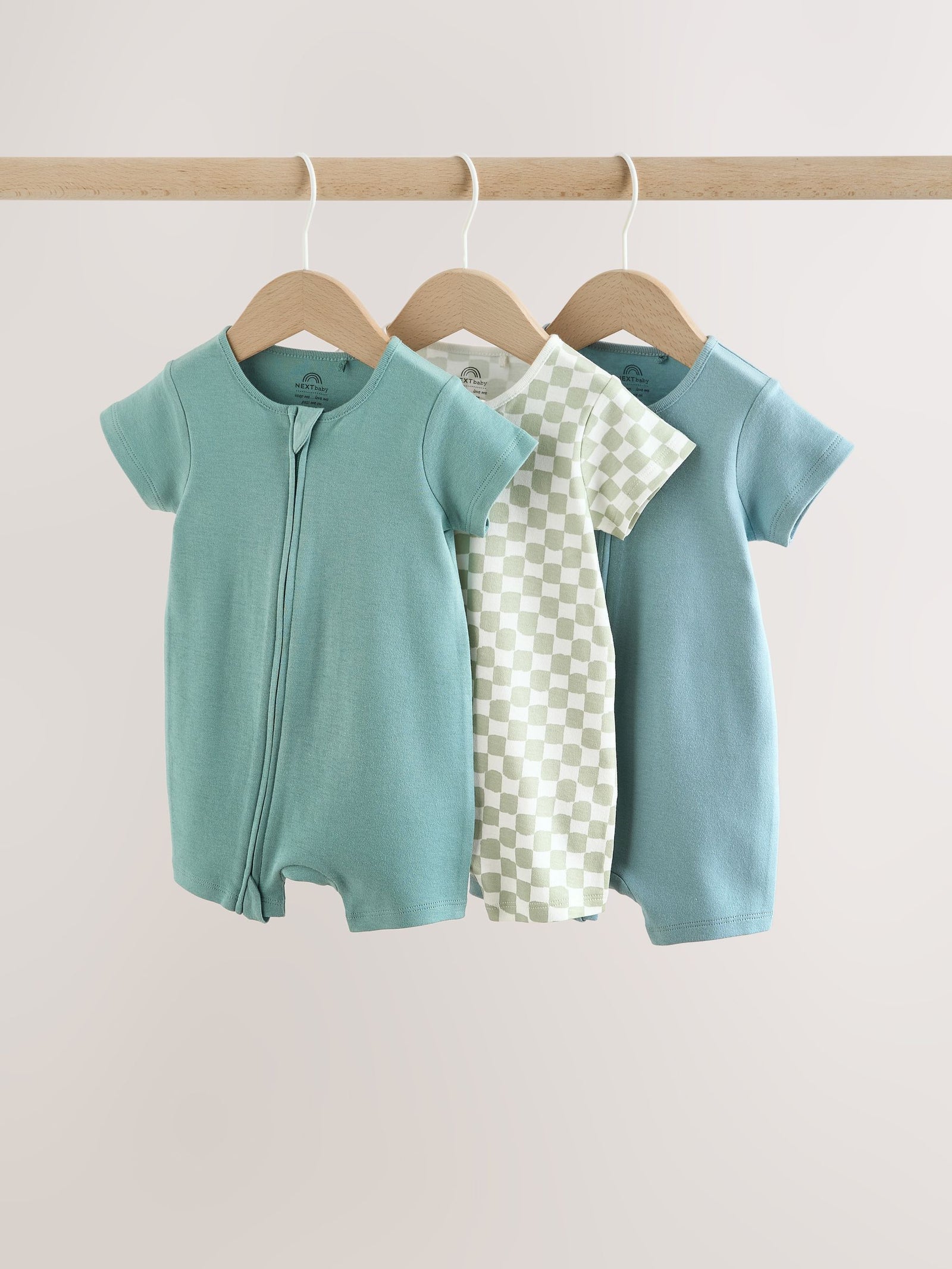 Green Two Way Zip Baby Rompers 3 Pack (0mths-3yrs)