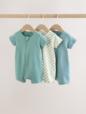 Green Two Way Zip Baby Rompers 3 Pack (0mths-3yrs)