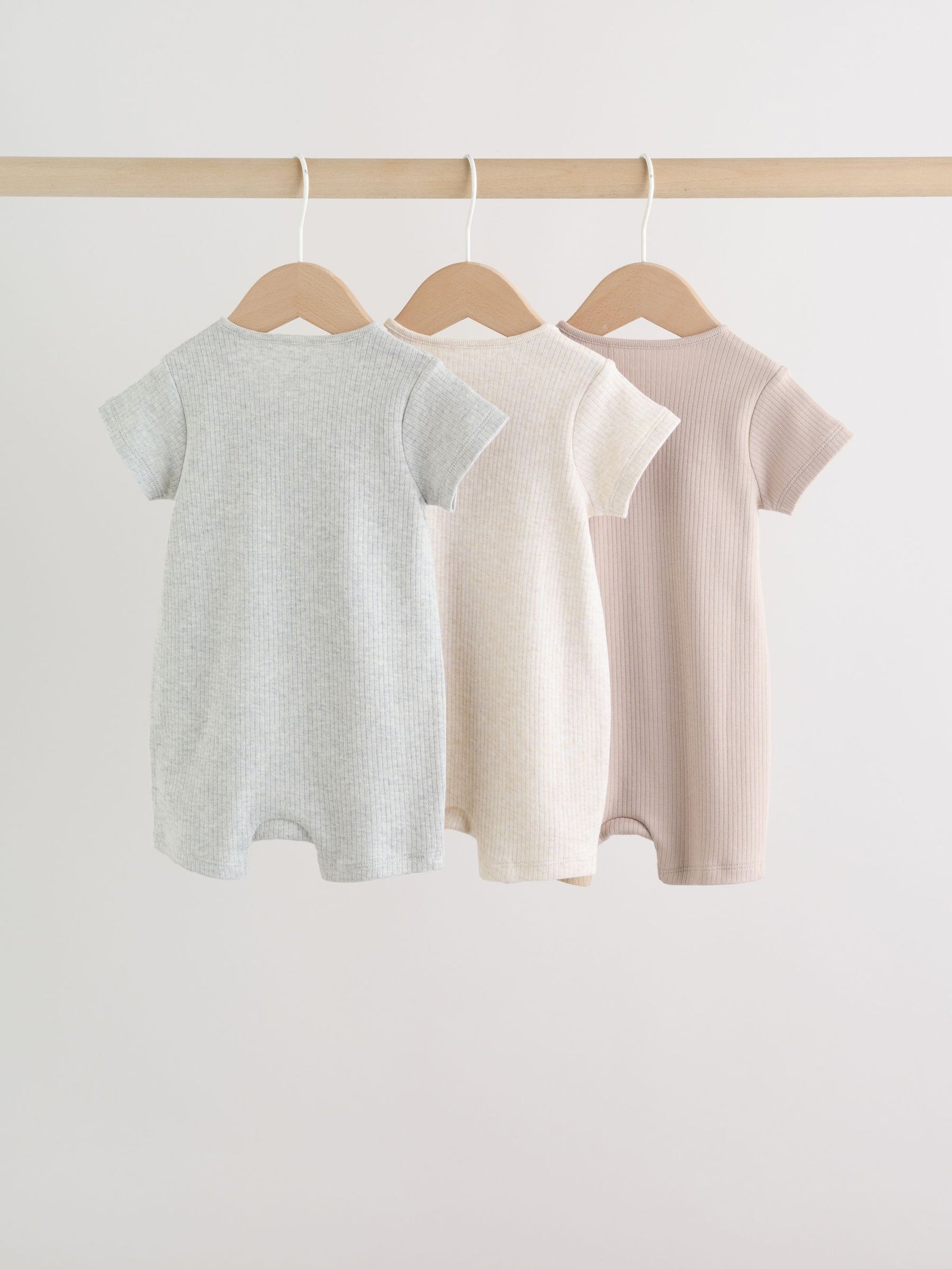 Neutral Two Way Zip Baby Rompers 3 Pack (0mths-3yrs)