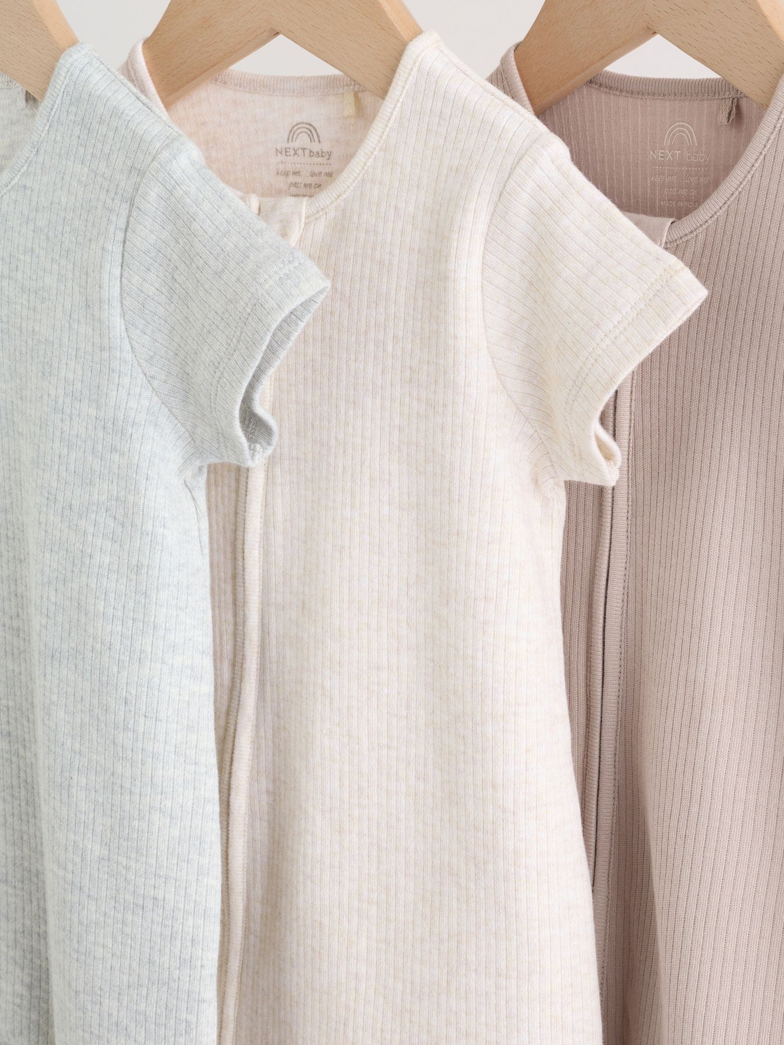 Neutral Two Way Zip Baby Rompers 3 Pack (0mths-3yrs)
