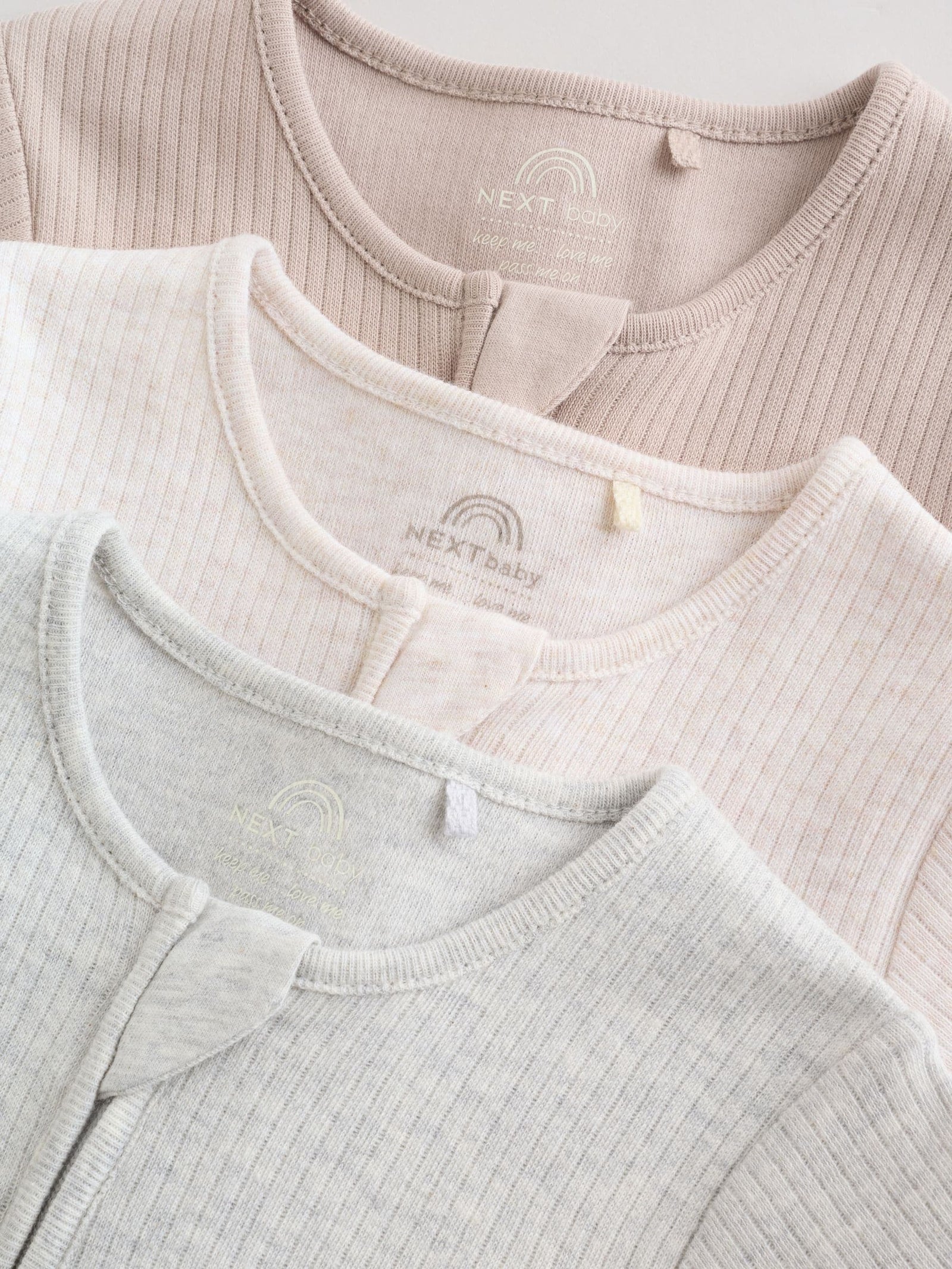 Neutral Two Way Zip Baby Rompers 3 Pack (0mths-3yrs)