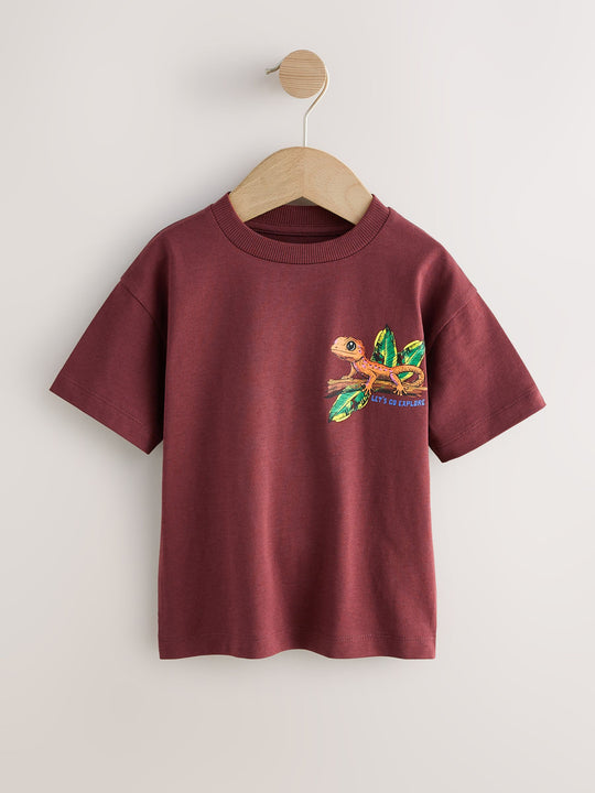 Burgundy Red Gecko Short Sleeve Back Print T-Shirt (3mths-7yrs)