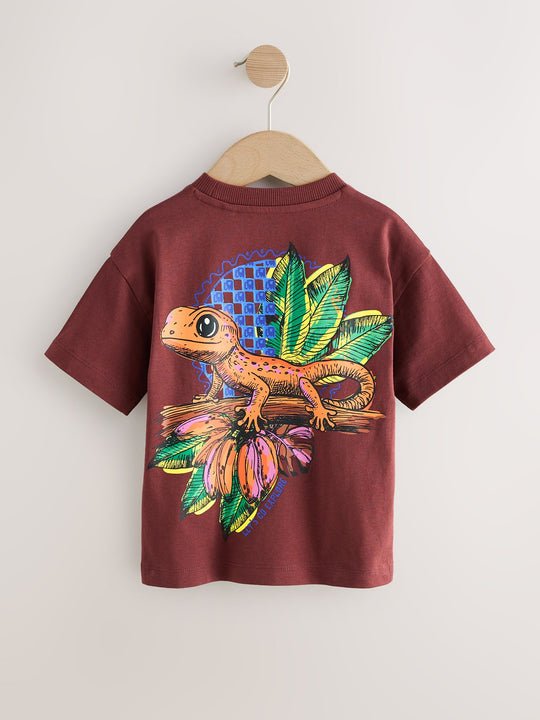 Burgundy Red Gecko Short Sleeve Back Print T-Shirt (3mths-7yrs)