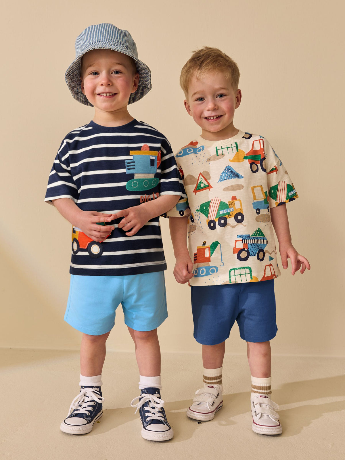 Blue/White Digger Short Sleeve T-Shirt and Shorts Set 2 Pack (3mths-7yrs)