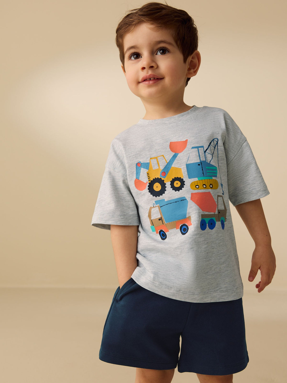 Grey Marl Digger Short Sleeve T-Shirt and Shorts Set (3mths-7yrs)