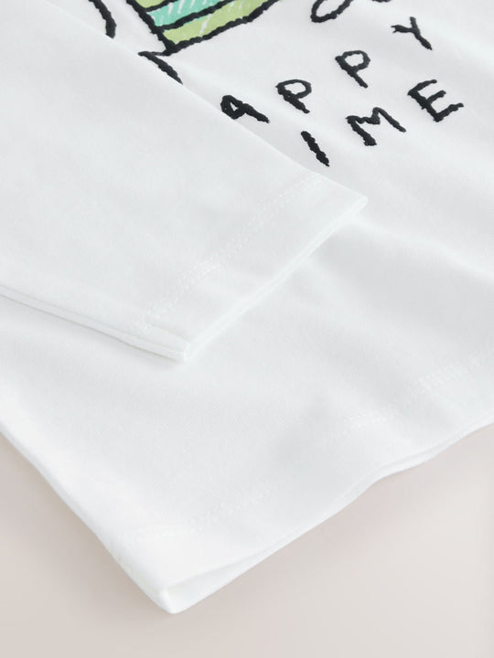 White Happy Time Dog Long Sleeve Graphic Print T-Shirt (3mths-8yrs)