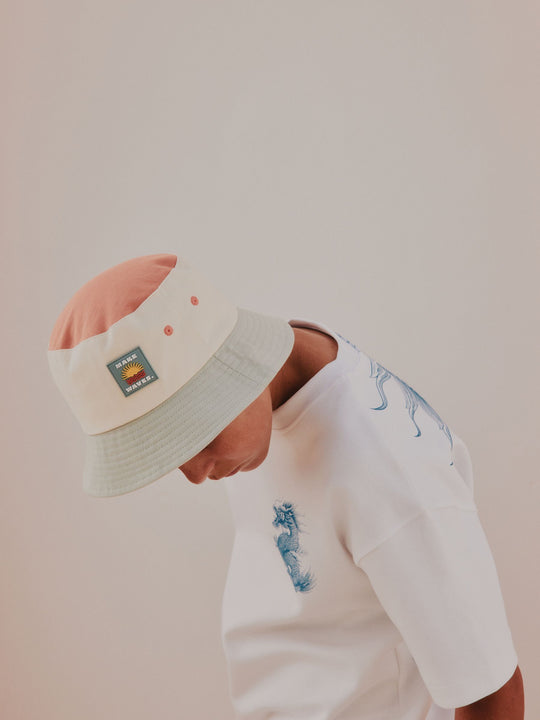 Rust Orange/Cream/Sage Green Colourblock Bucket Hat (3mths-10yrs)