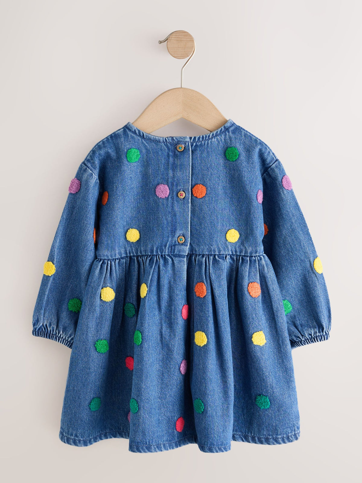 Blue Denim Long Sleeve Boucle Spot Dress (3mths-8yrs)