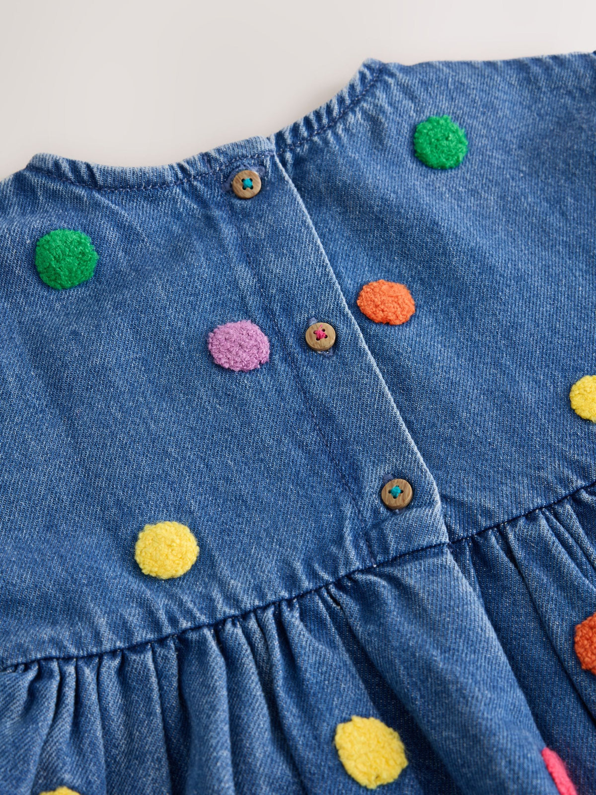 Blue Denim Long Sleeve Boucle Spot Dress (3mths-8yrs)