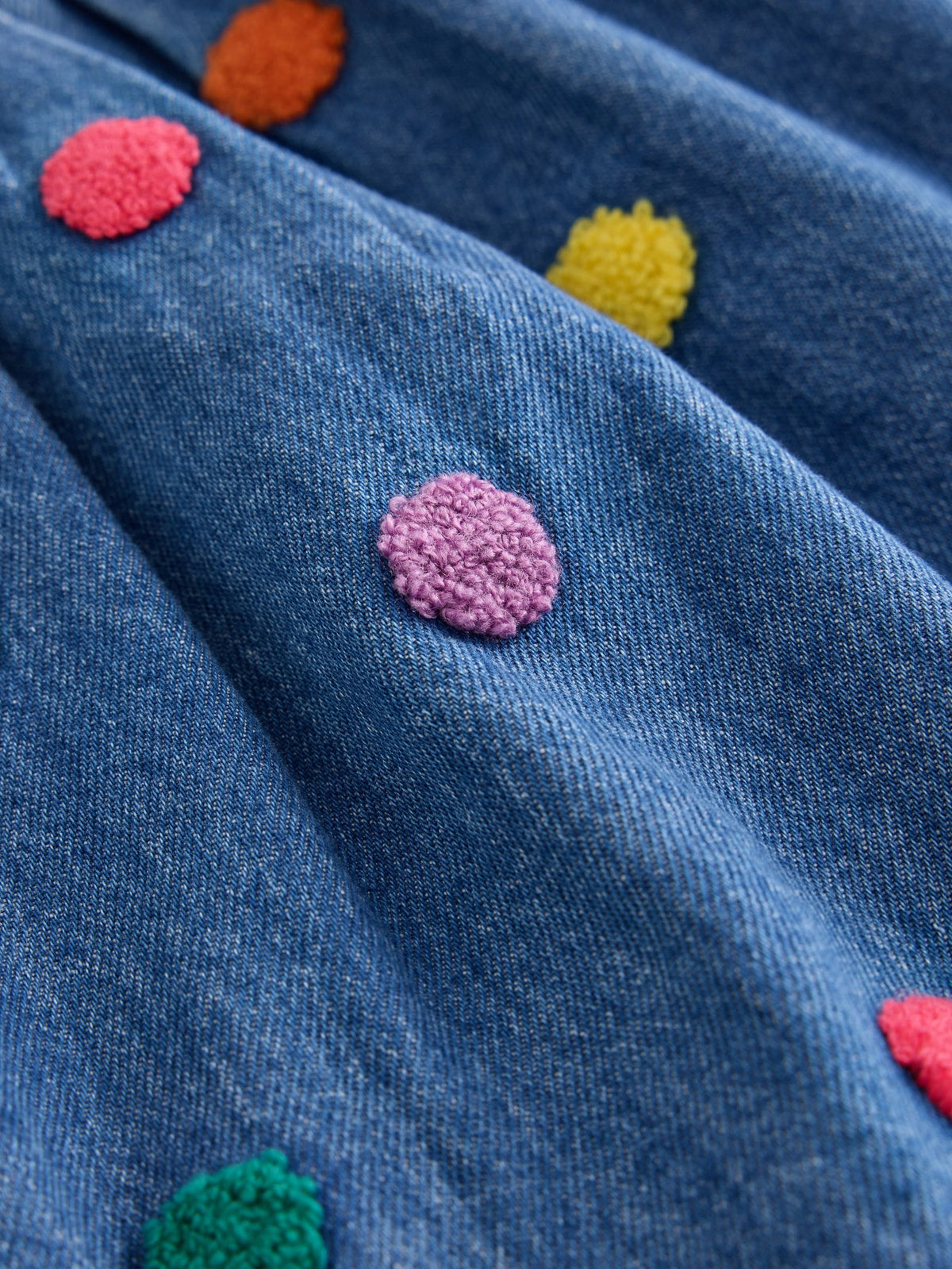 Blue Denim Long Sleeve Boucle Spot Dress (3mths-8yrs)