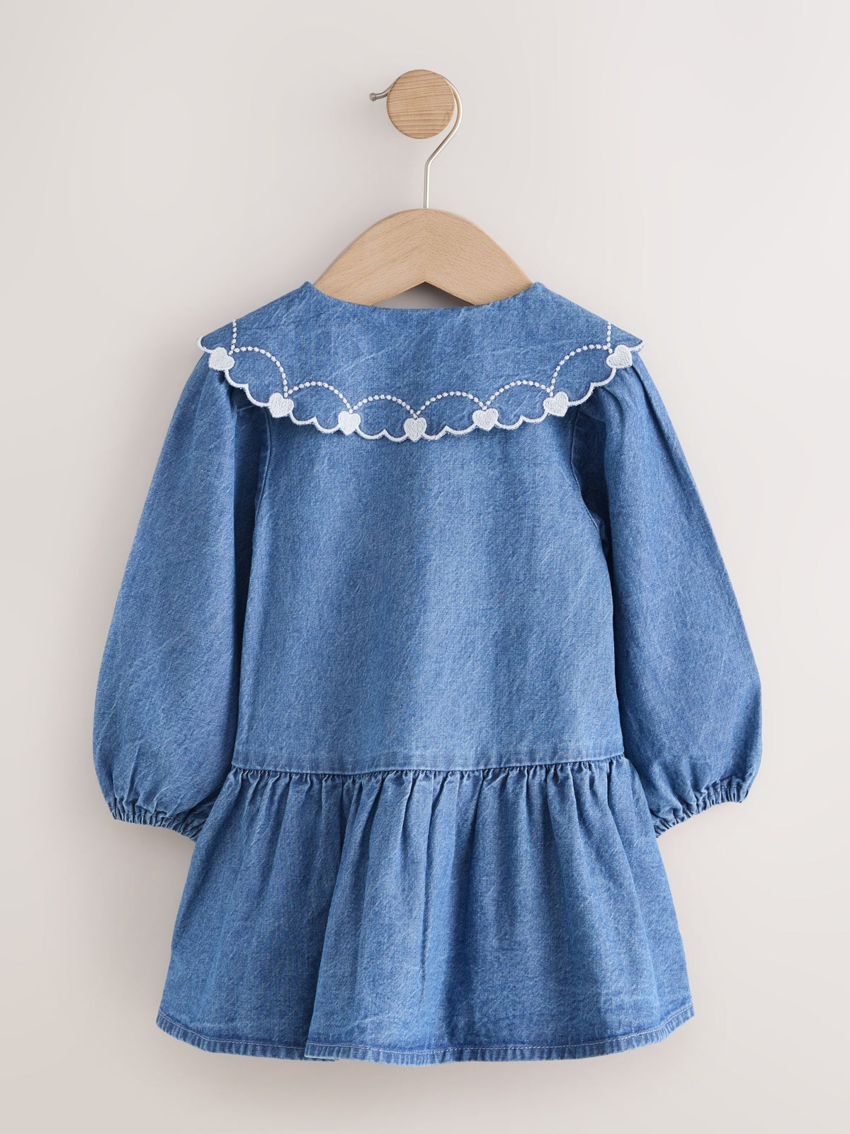Blue Denim Long Sleeve Embroidered Collar Dress (3mths-8yrs)