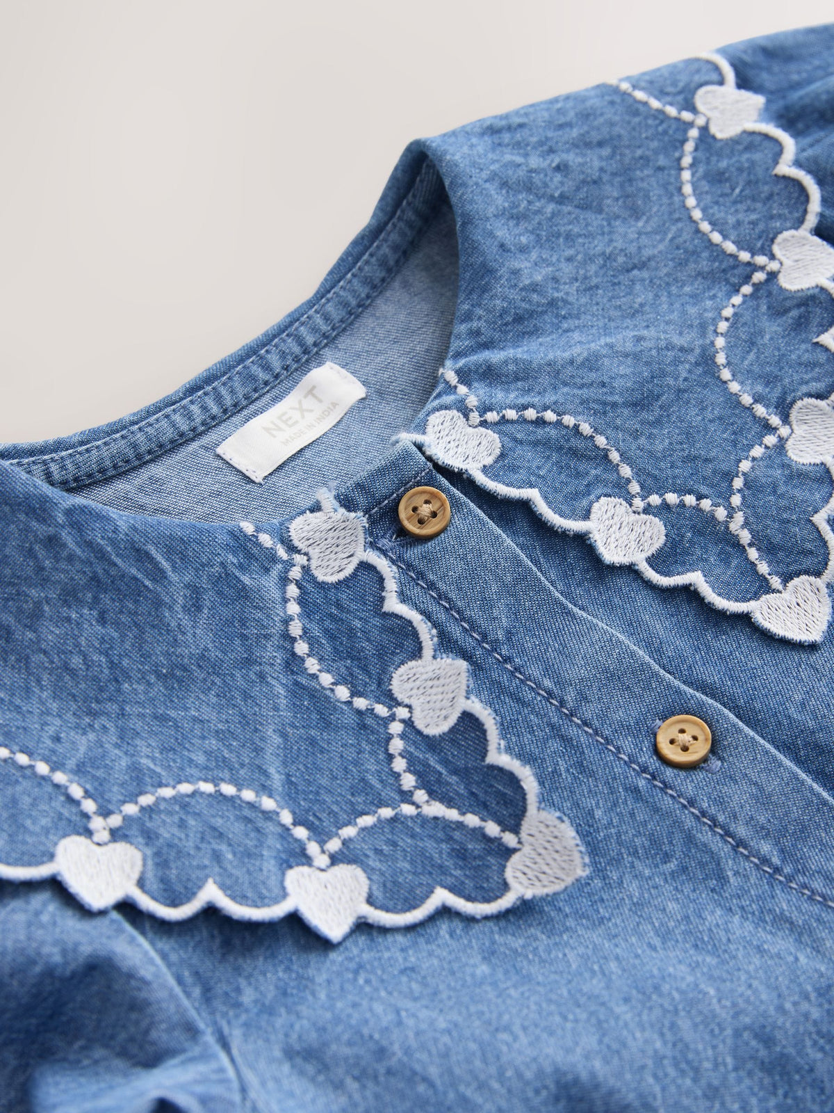 Blue Denim Long Sleeve Embroidered Collar Dress (3mths-8yrs)