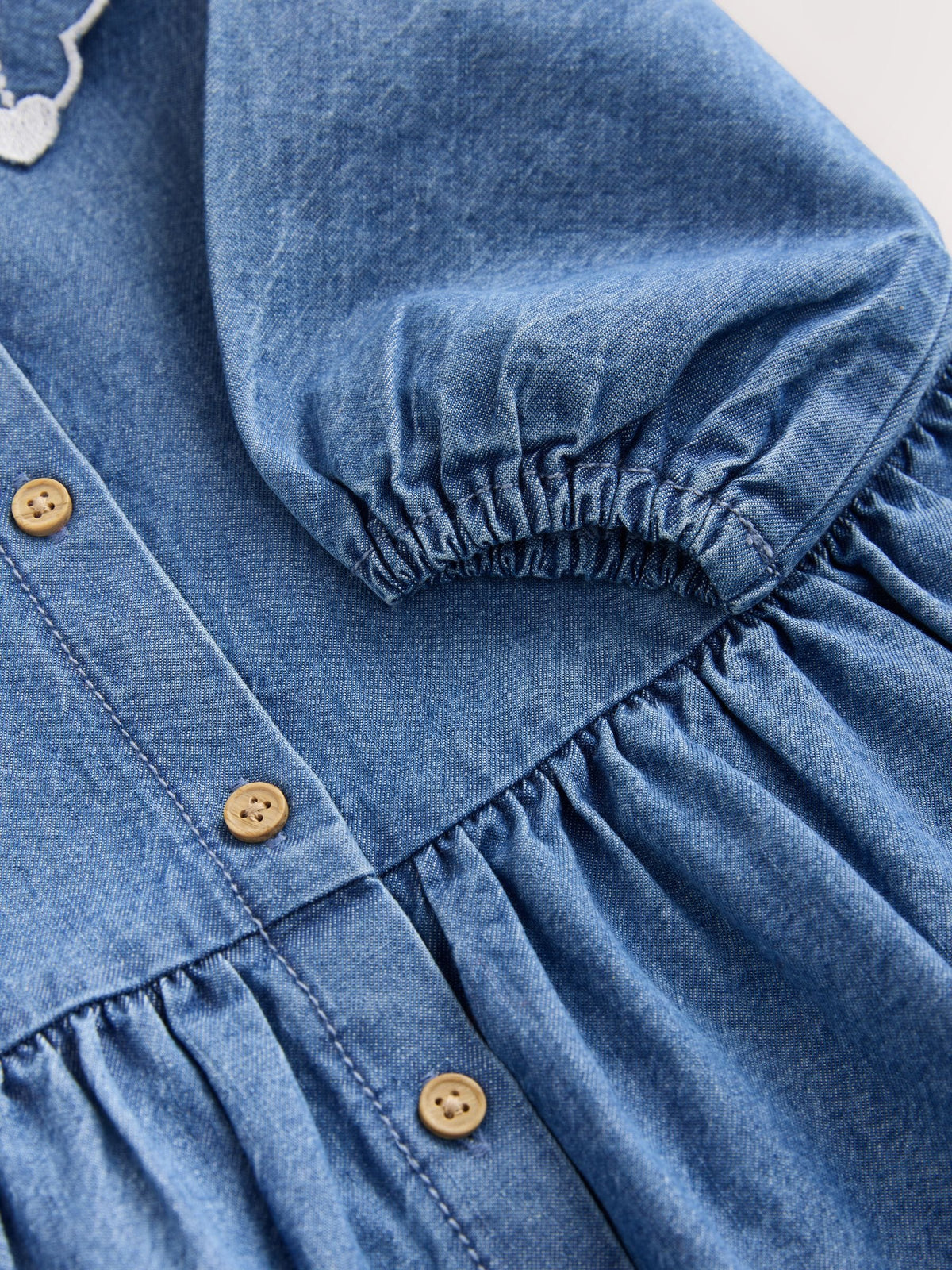 Blue Denim Long Sleeve Embroidered Collar Dress (3mths-8yrs)