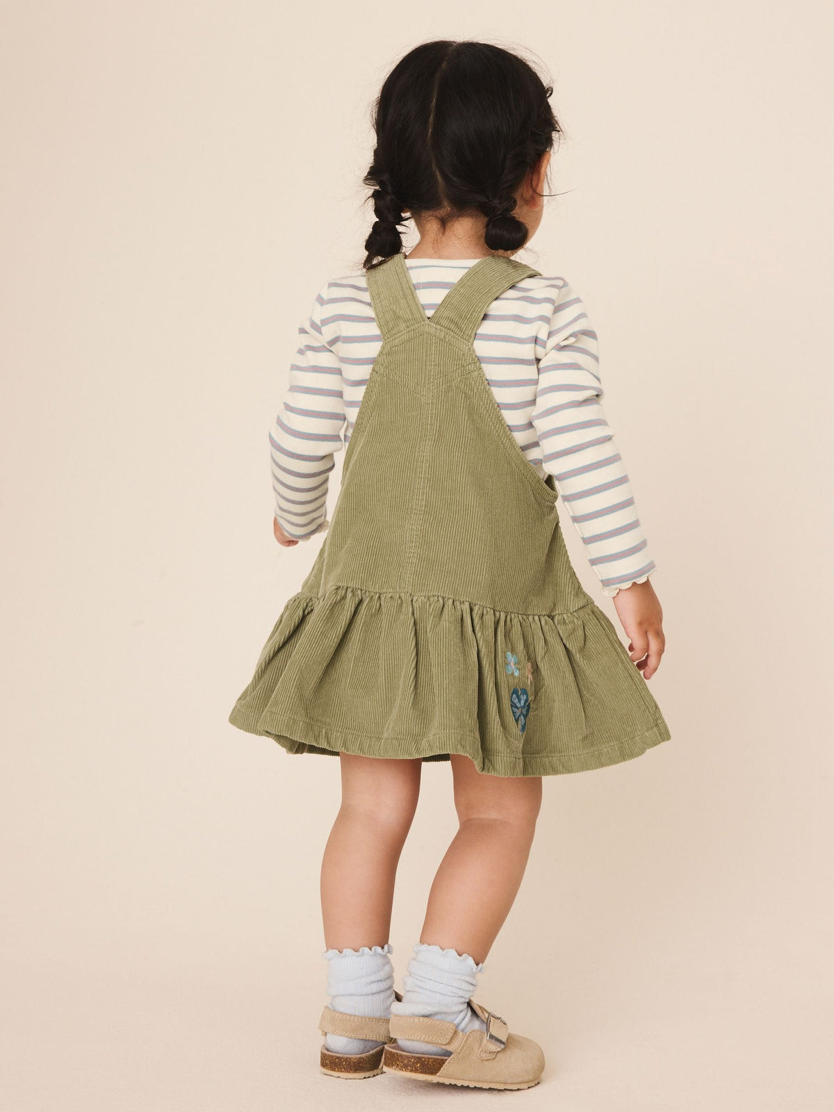 Olive Green Long Sleeve Top and Cord Dungaree Dress Set (3mths-8yrs)