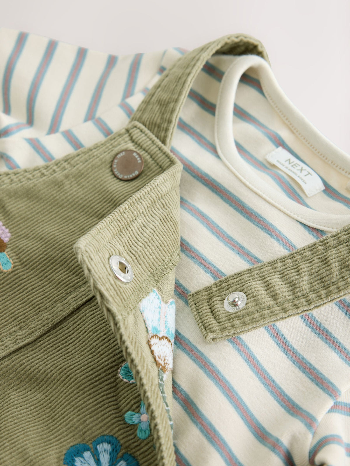 Olive Green Long Sleeve Top and Cord Dungaree Dress Set (3mths-8yrs)