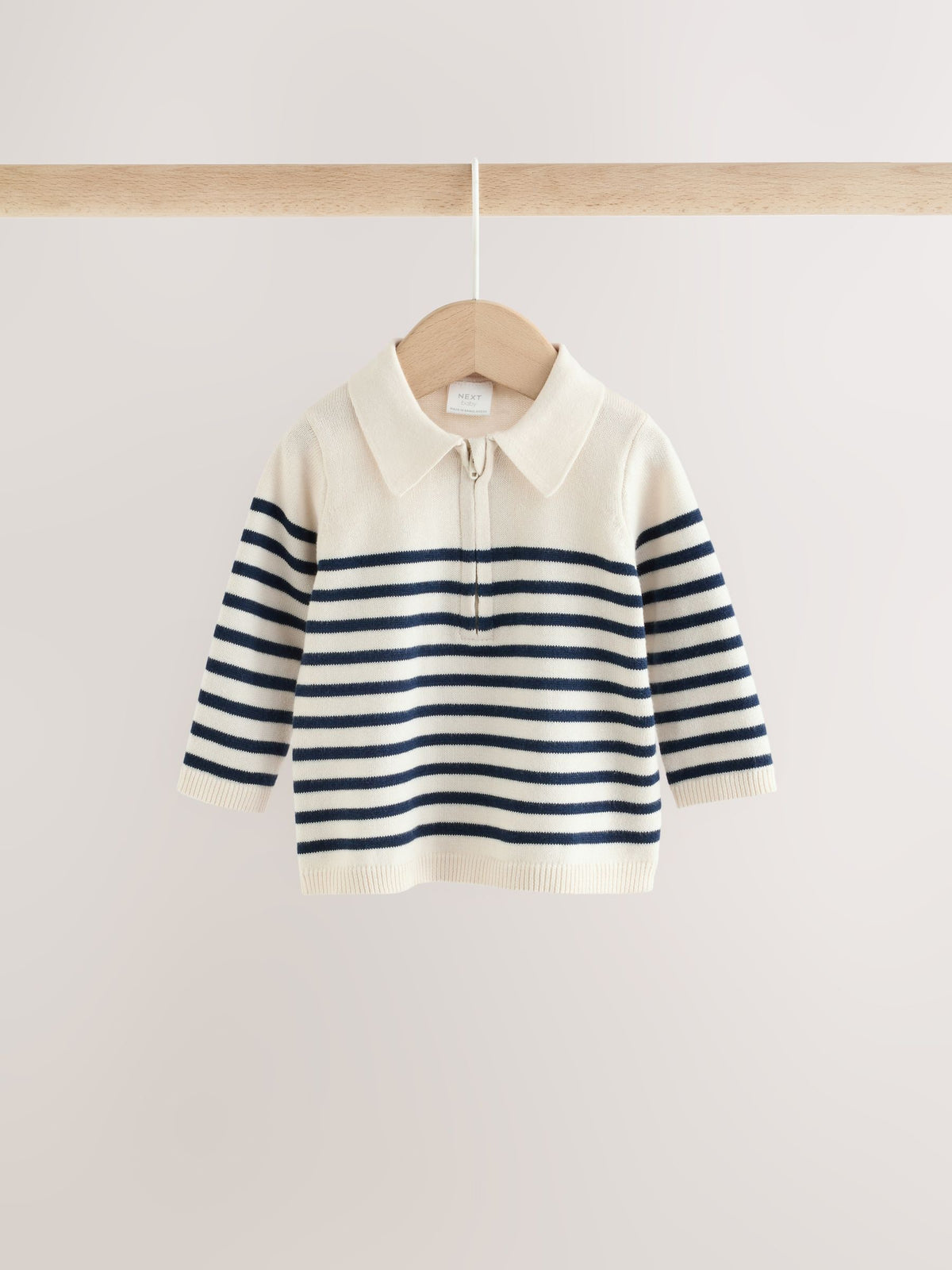 Blue/Cream Stripe Baby Collared Knitted Top and Trousers Set (0mths-2yrs)