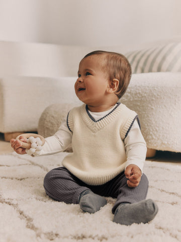 Charcoal Grey/Cream Baby Knit Vest, Bodysuit and Trousers Set (0mths-3yrs)