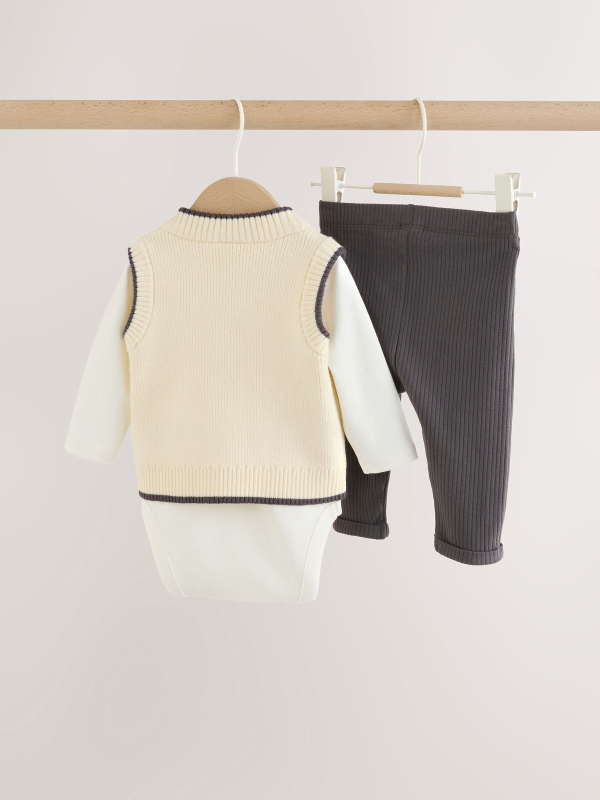 Charcoal Grey/Cream Baby Knit Vest, Bodysuit and Trousers Set (0mths-3yrs)