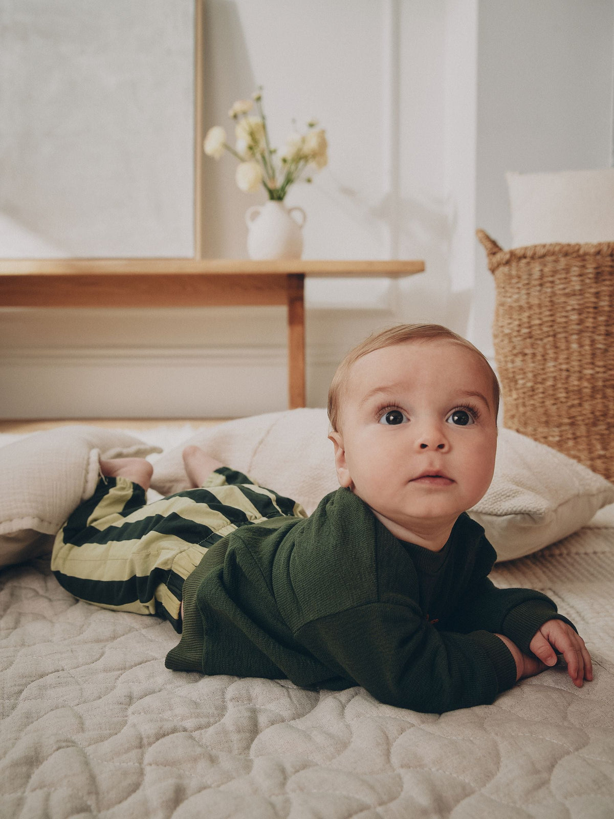 Green Stripe Sweat Top and Trousers Baby Set (0mths-2yrs)