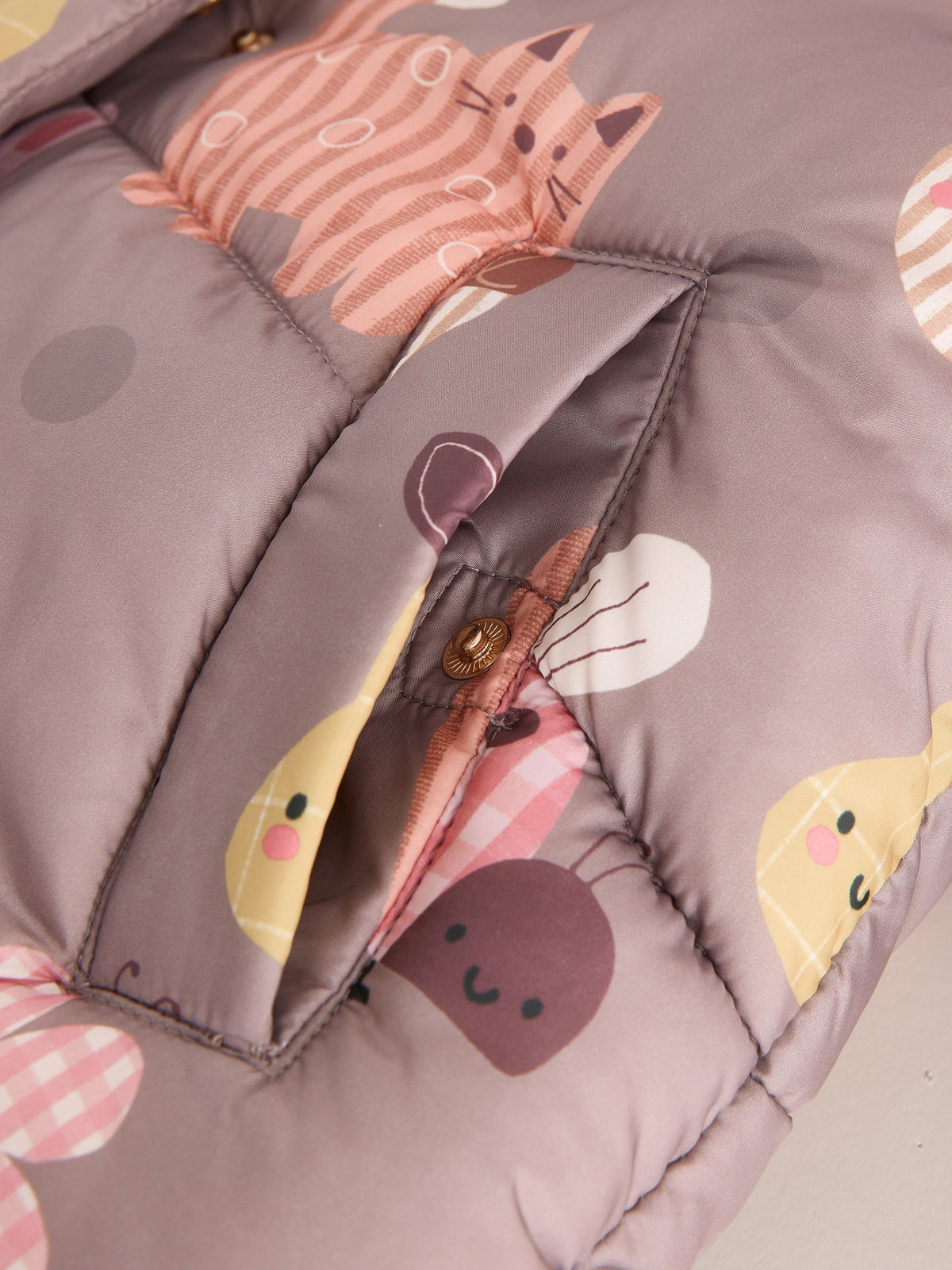 Neutral Brown Shower Resistant Faux Fur Trim Padded Coat (6mths-7yrs)