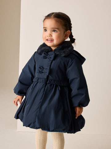 Navy Blue Shower Resistant Faux Fur Collar Padded Coat (3mths-7yrs)