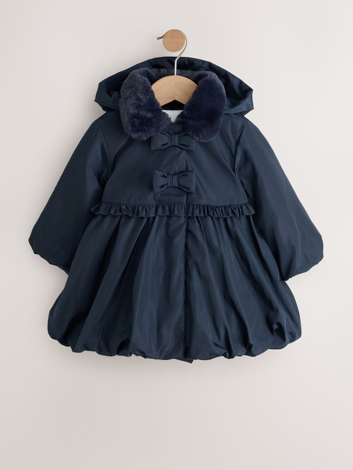 Navy Blue Shower Resistant Faux Fur Collar Padded Coat (3mths-7yrs)