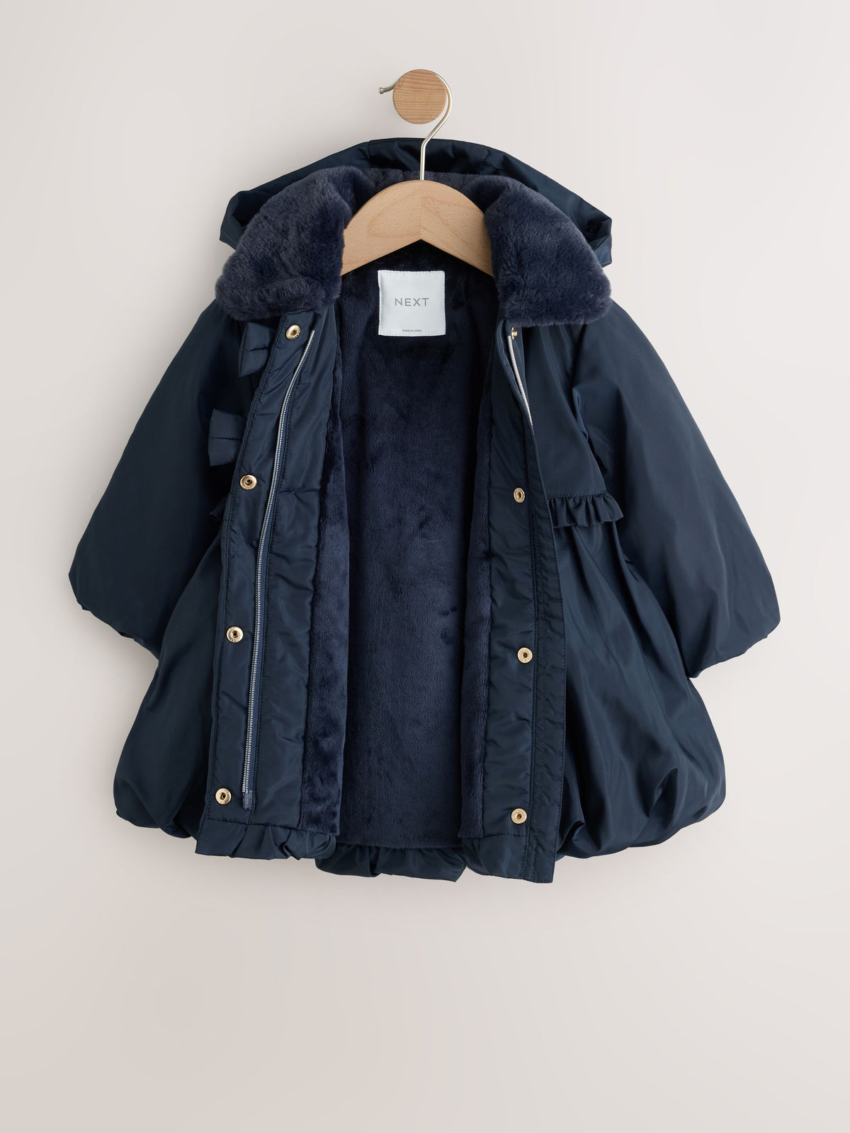 Navy Blue Shower Resistant Faux Fur Collar Padded Coat (3mths-7yrs)