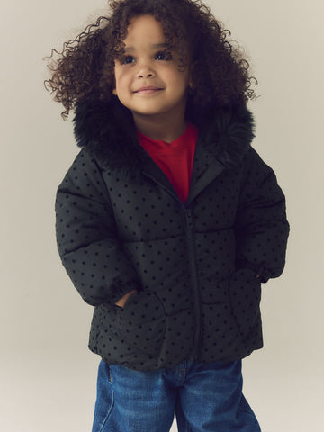 Black Polka Dot Shower Resistant Padded Coat (3mths-7yrs)