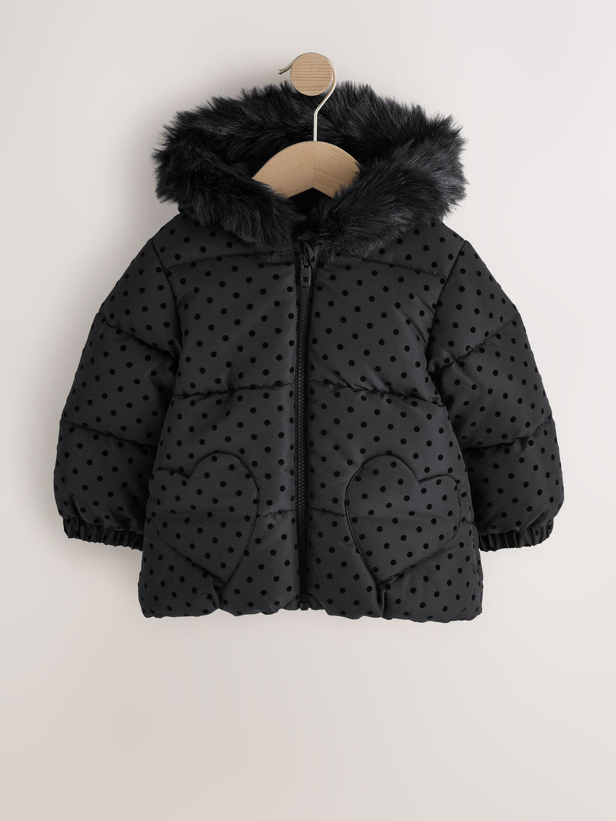 Black Polka Dot Shower Resistant Padded Coat (3mths-7yrs)