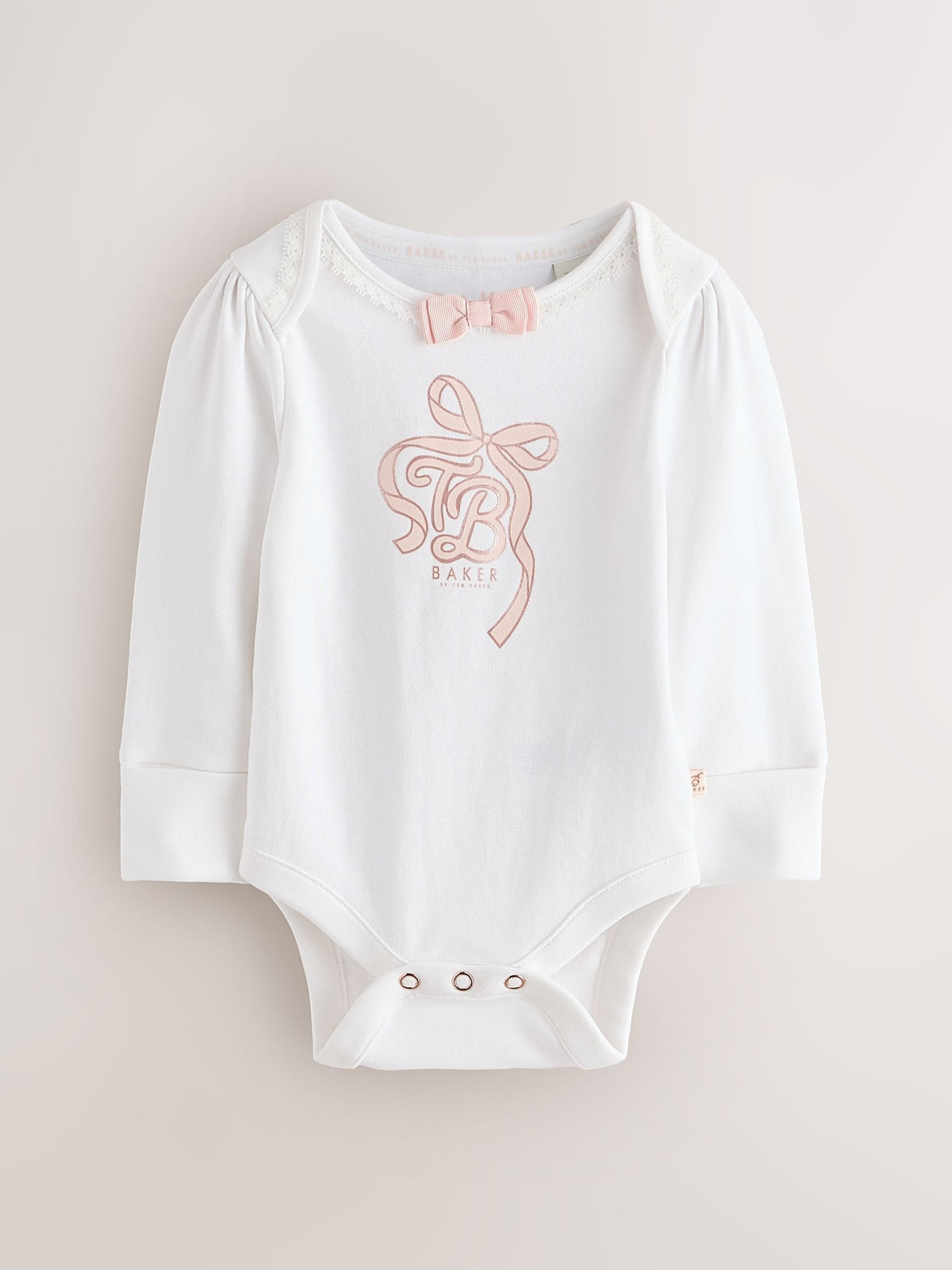 Baker by Ted Baker Pink 3 Piece Bodysuit, Monogram Printed Leggings & Turban Set