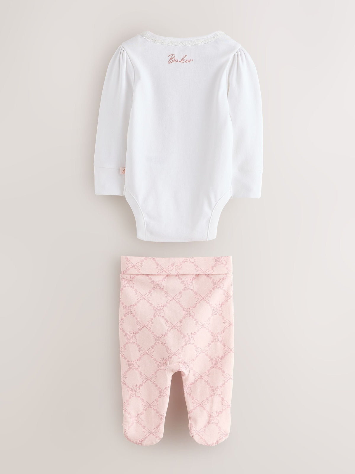 Baker by Ted Baker Pink 3 Piece Bodysuit, Monogram Printed Leggings & Turban Set