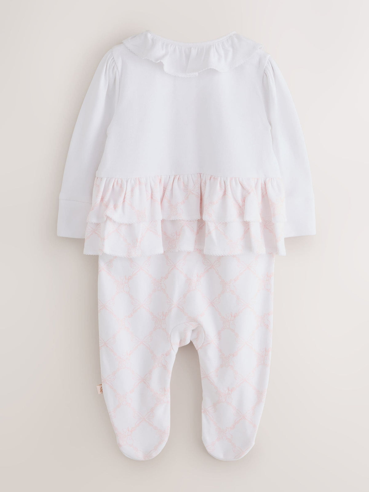 Baker by Ted Baker White/Pink Peplum Frill Sleepsuit & Hat Set