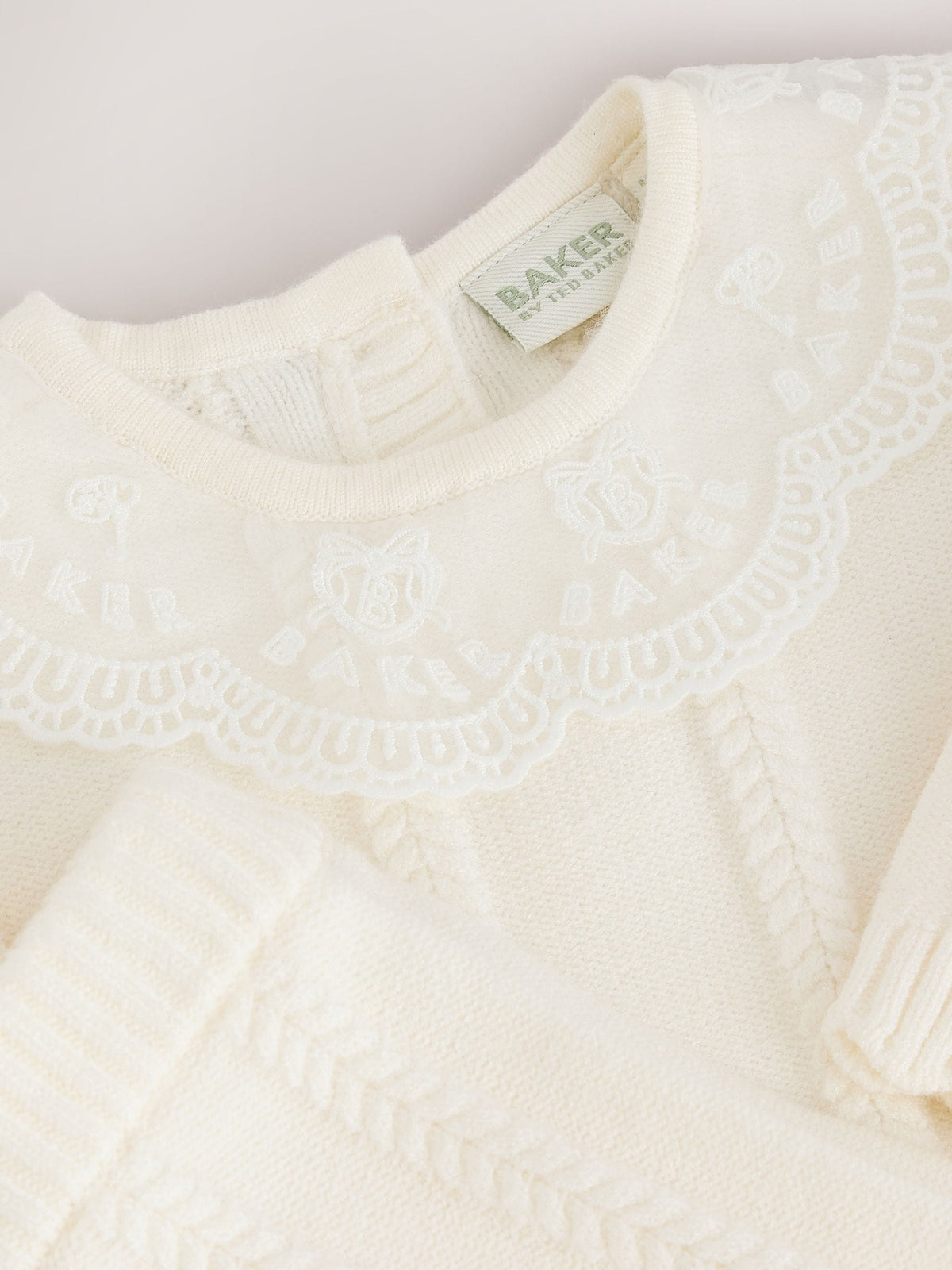 Baker by Ted Baker Cream 2 Piece Organza Collared Cable Knit Set