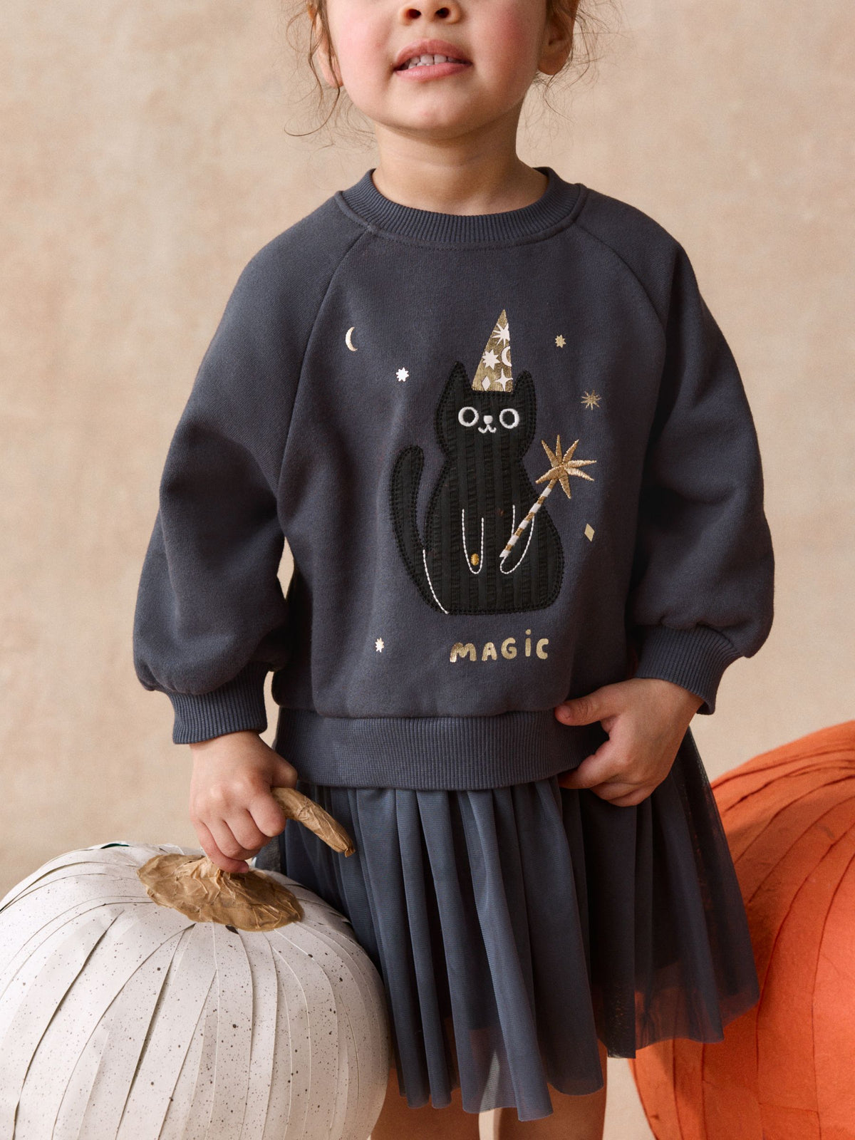 Black Cat Long Sleeve Sweat Mesh Dress (3mths-7yrs)