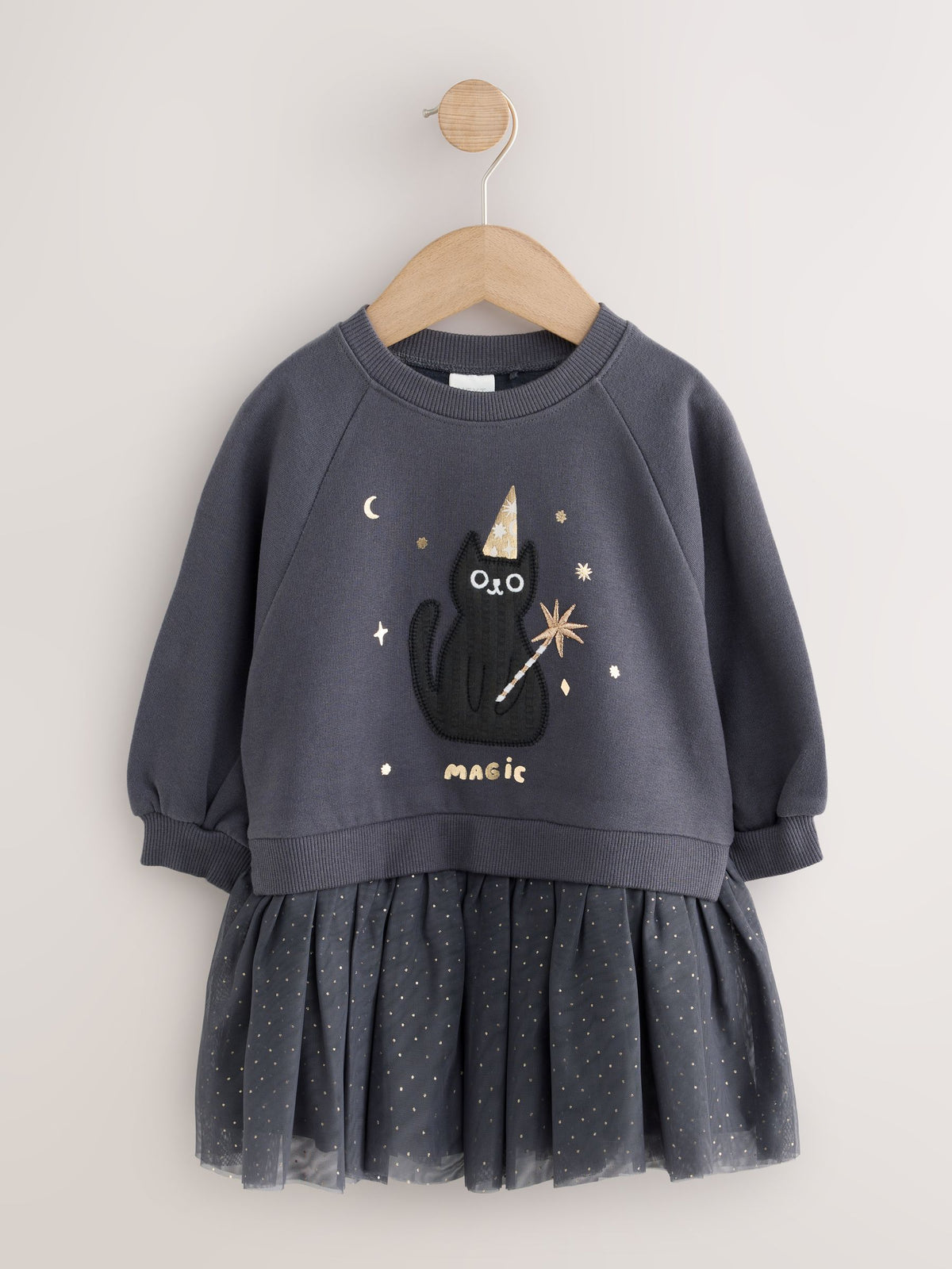 Black Cat Long Sleeve Sweat Mesh Dress (3mths-7yrs)