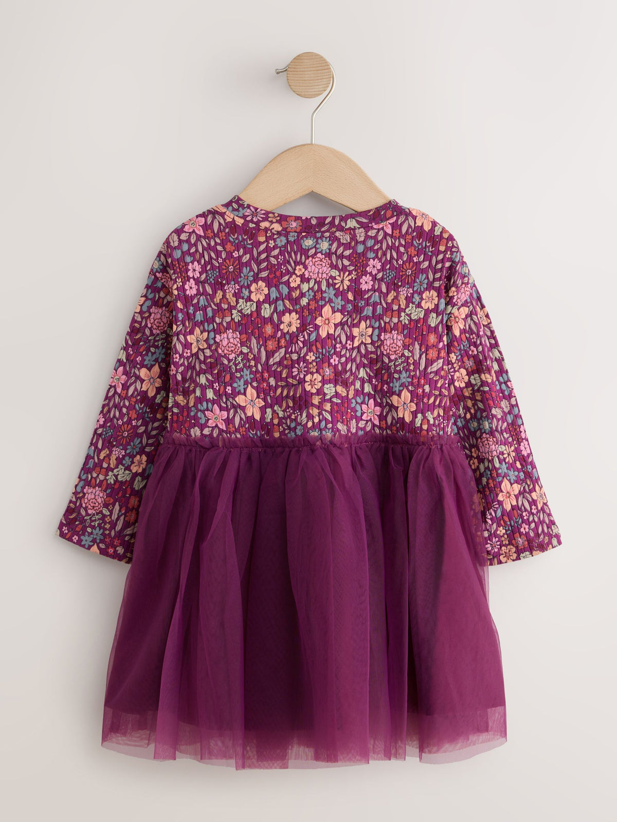 Burgandy Floral Long Sleeve Ribbed Mesh Dress (3mths-7yrs)