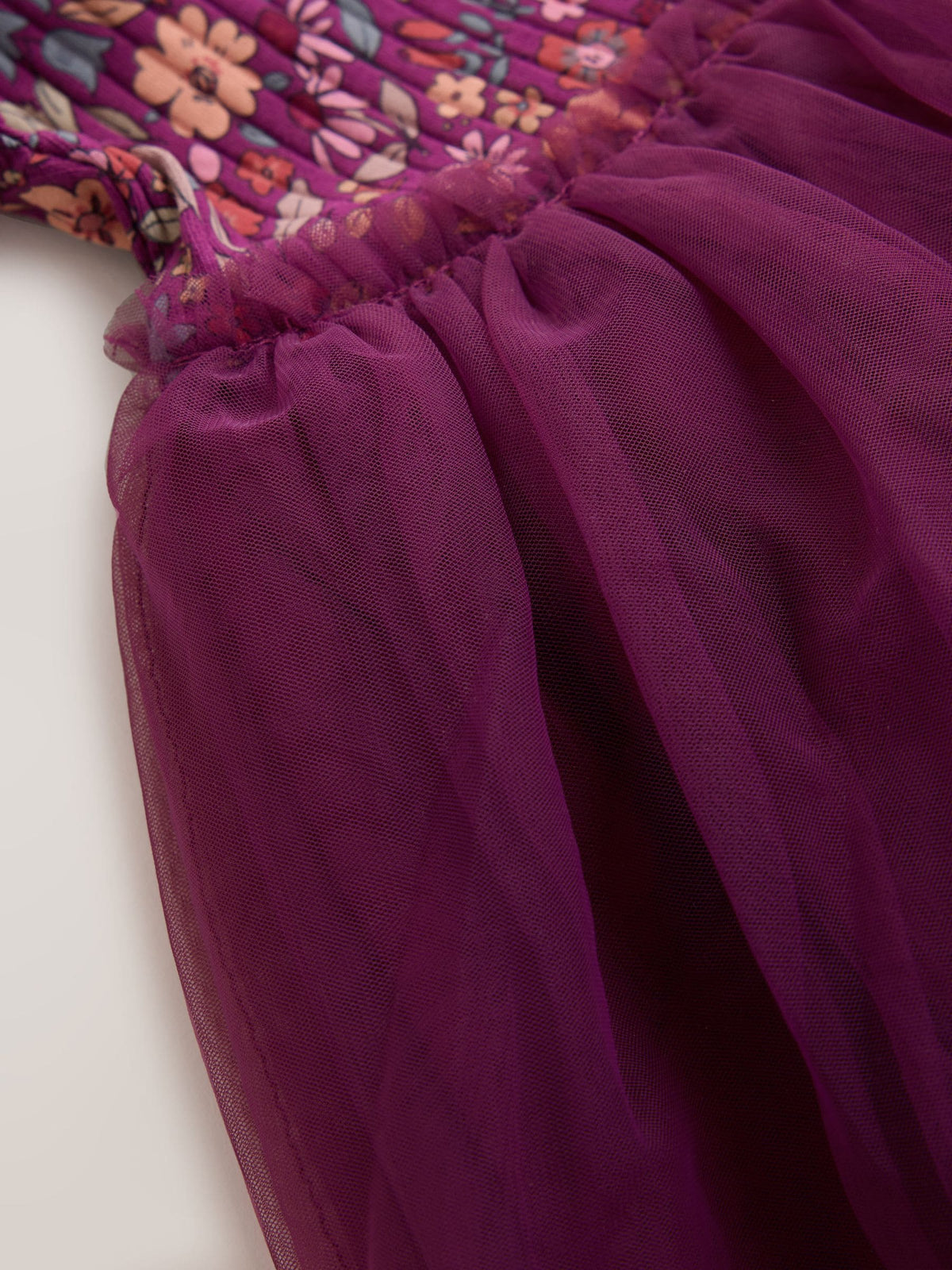 Burgandy Floral Long Sleeve Ribbed Mesh Dress (3mths-7yrs)
