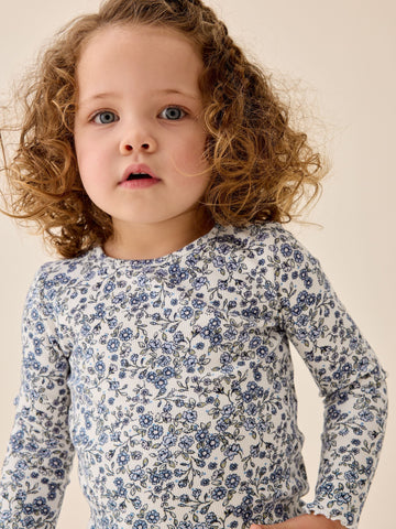 Ecru Blue Ditsy Floral Rib Long Sleeve T-Shirt (3mths-7yrs)