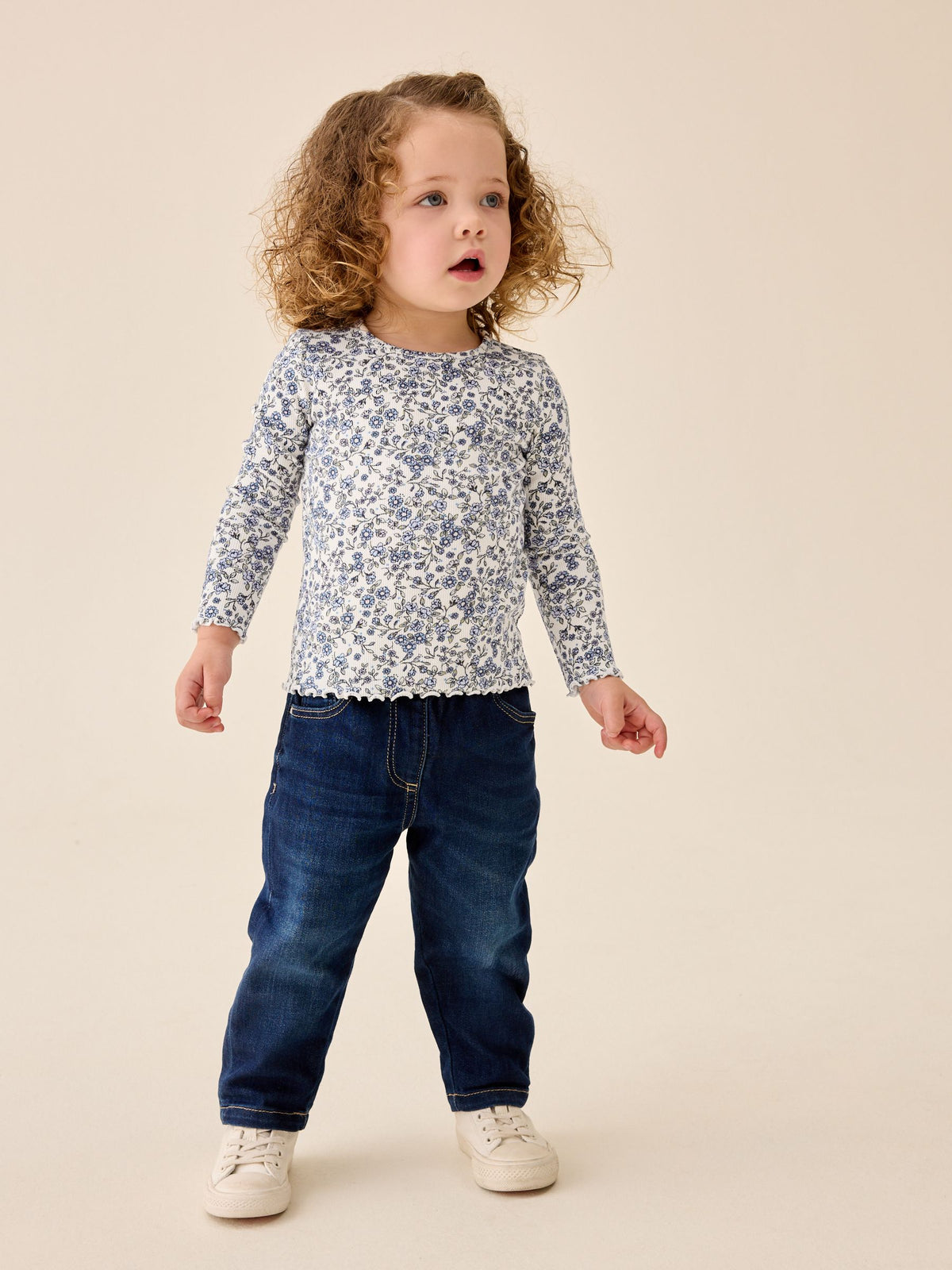 Ecru Blue Ditsy Floral Rib Long Sleeve T-Shirt (3mths-7yrs)