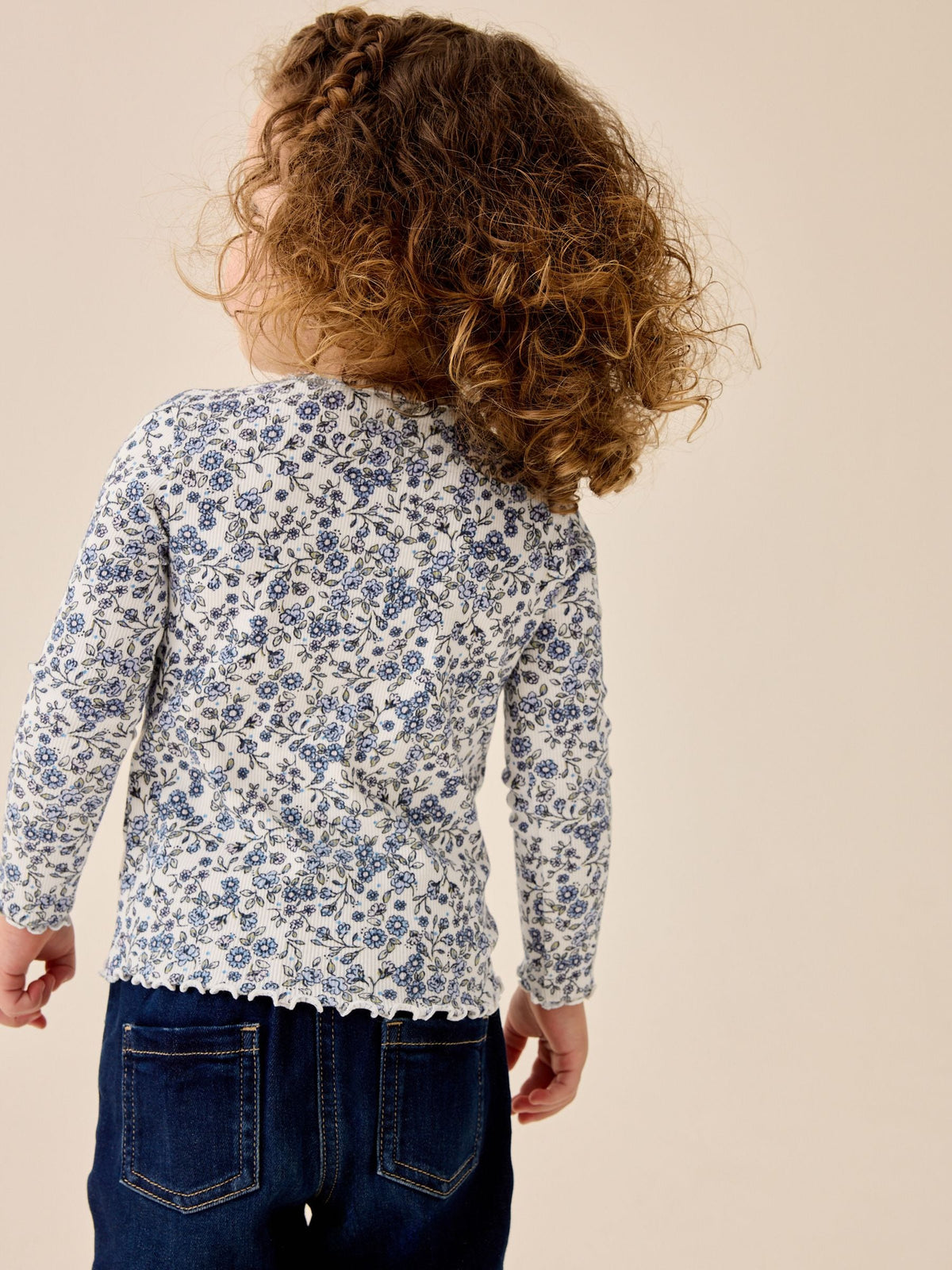 Ecru Blue Ditsy Floral Rib Long Sleeve T-Shirt (3mths-7yrs)