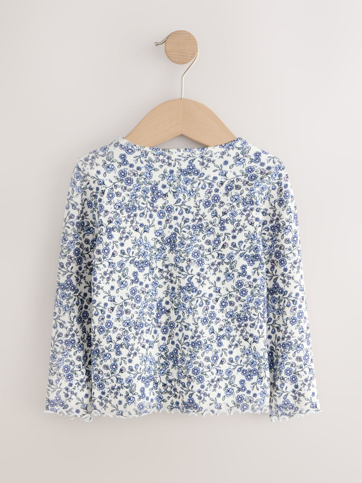 Ecru Blue Ditsy Floral Rib Long Sleeve T-Shirt (3mths-7yrs)