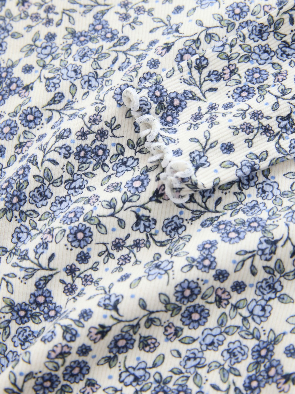 Ecru Blue Ditsy Floral Rib Long Sleeve T-Shirt (3mths-7yrs)