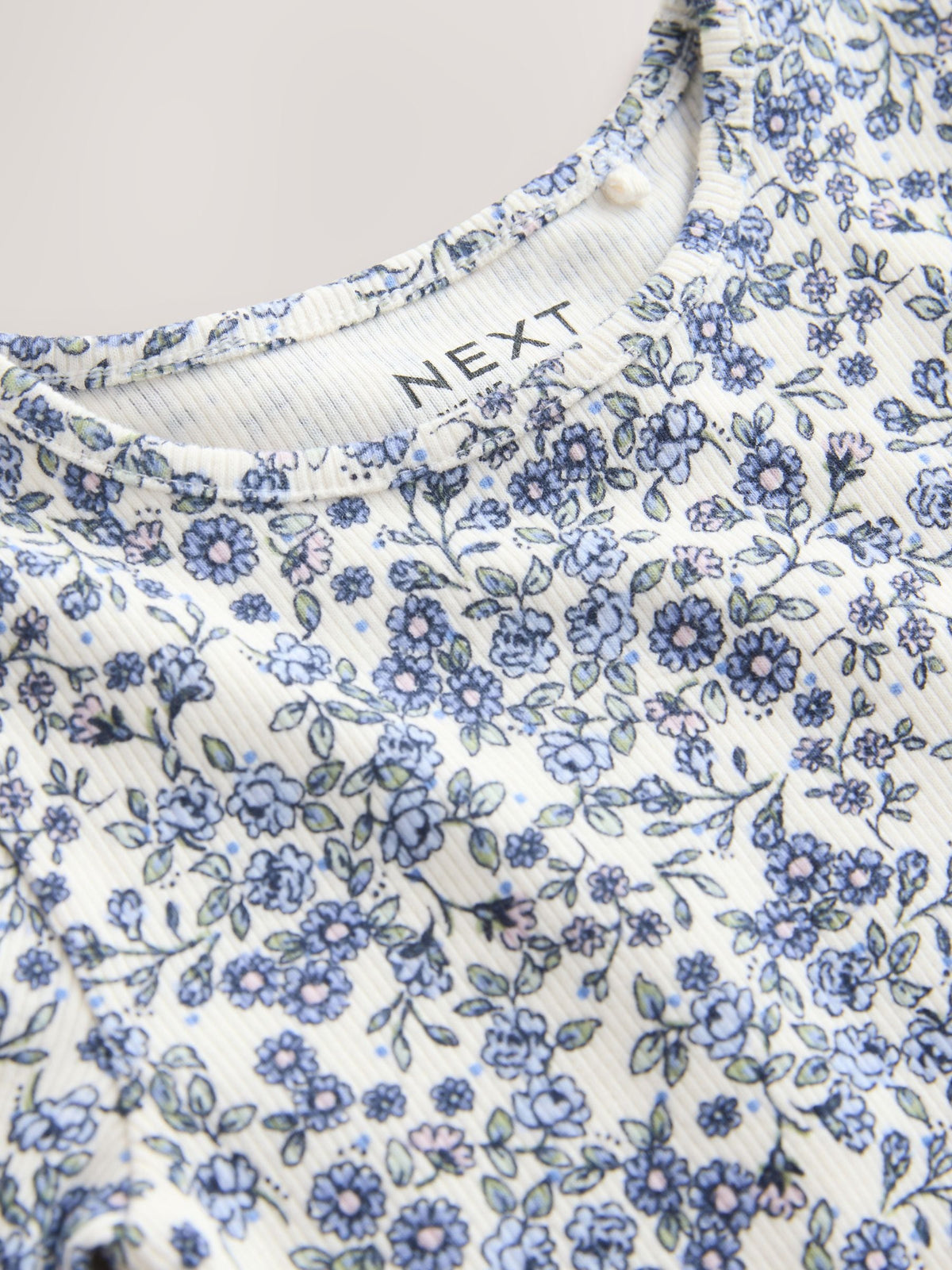 Ecru Blue Ditsy Floral Rib Long Sleeve T-Shirt (3mths-7yrs)