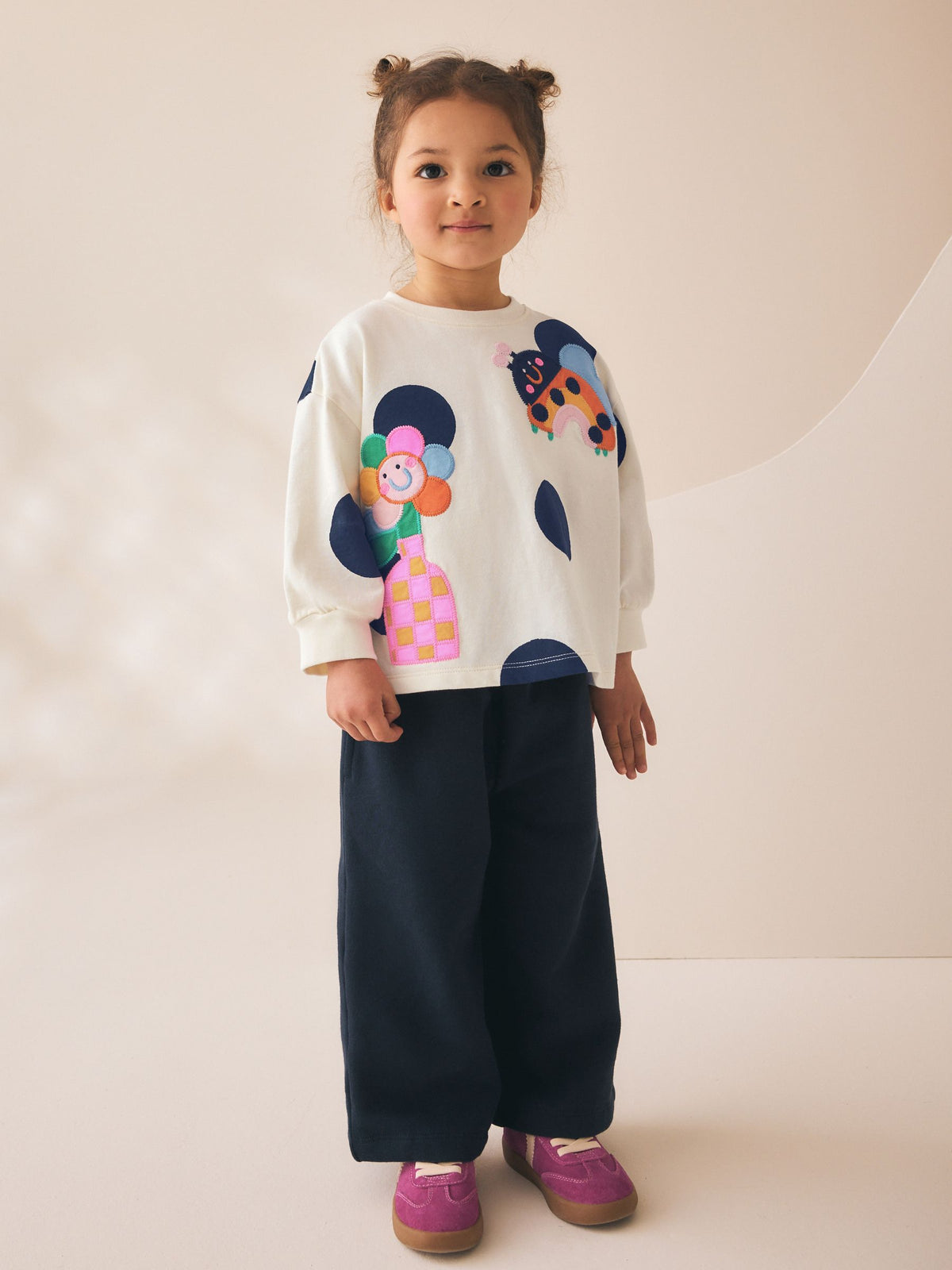 Cream/Navy Ladybird Long Sleeve T-Shirt (3mths-7yrs)