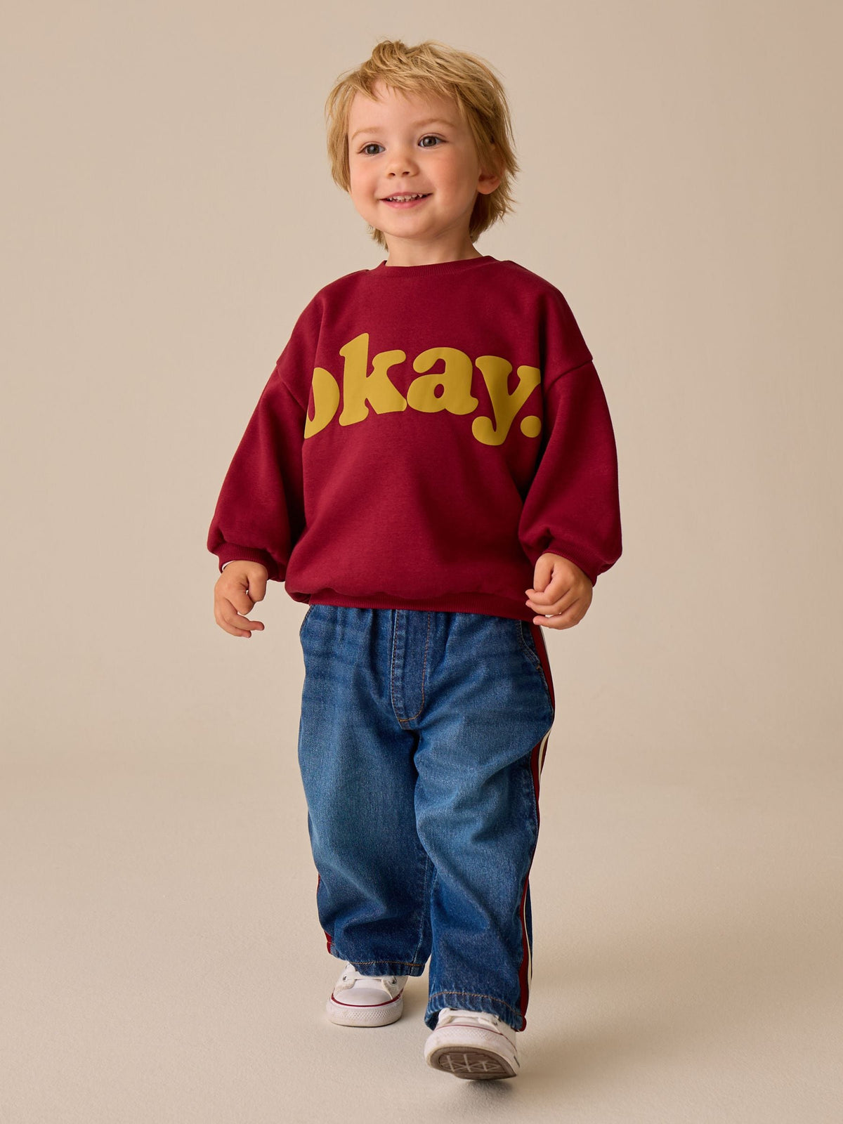 Mid Blue & Red Side Tape Wide Fit Jeans (3mths-7yrs)