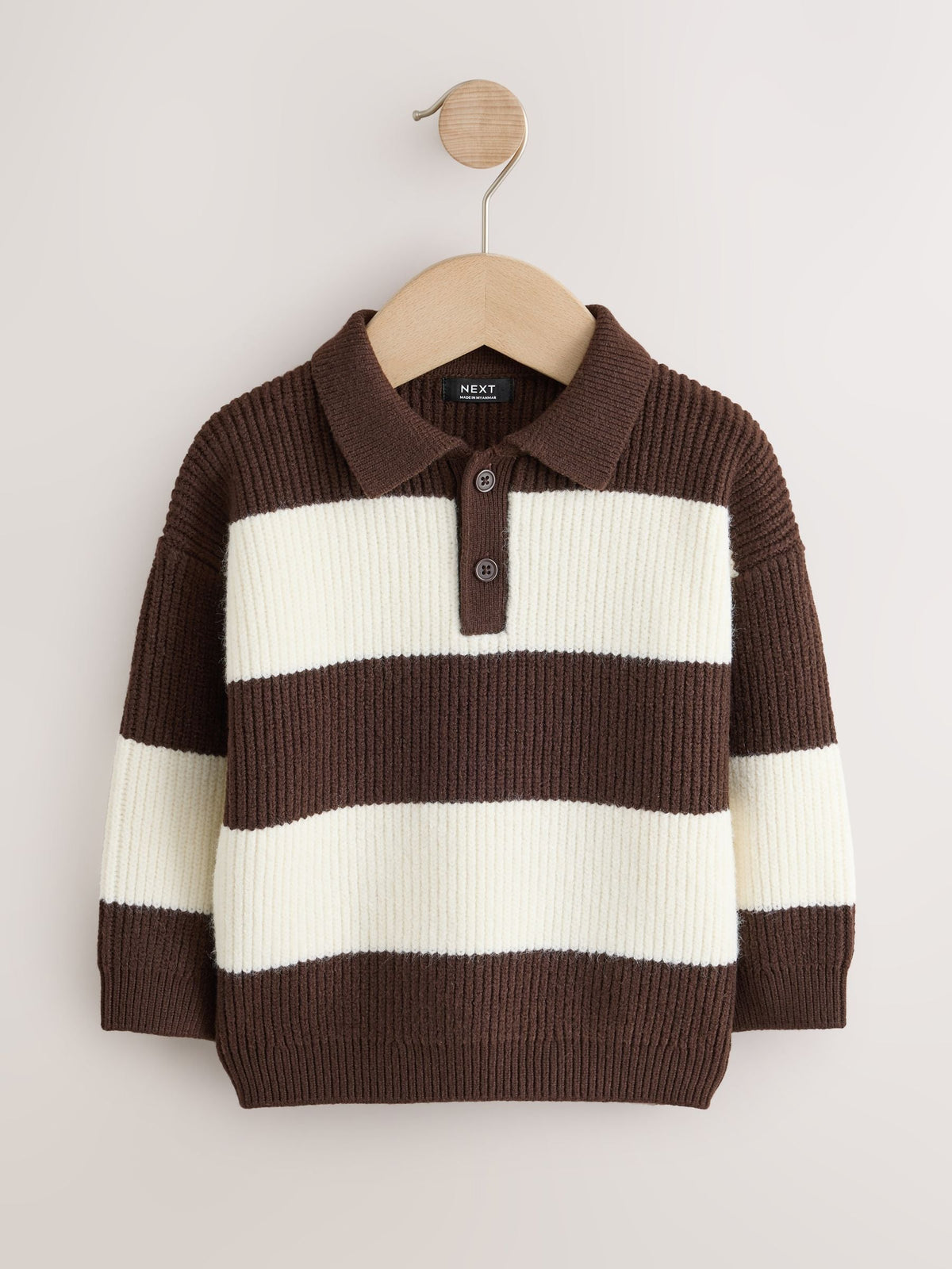 Brown/Cream Knitted Stripe Rugby Polo Shirt (3mths-7yrs)