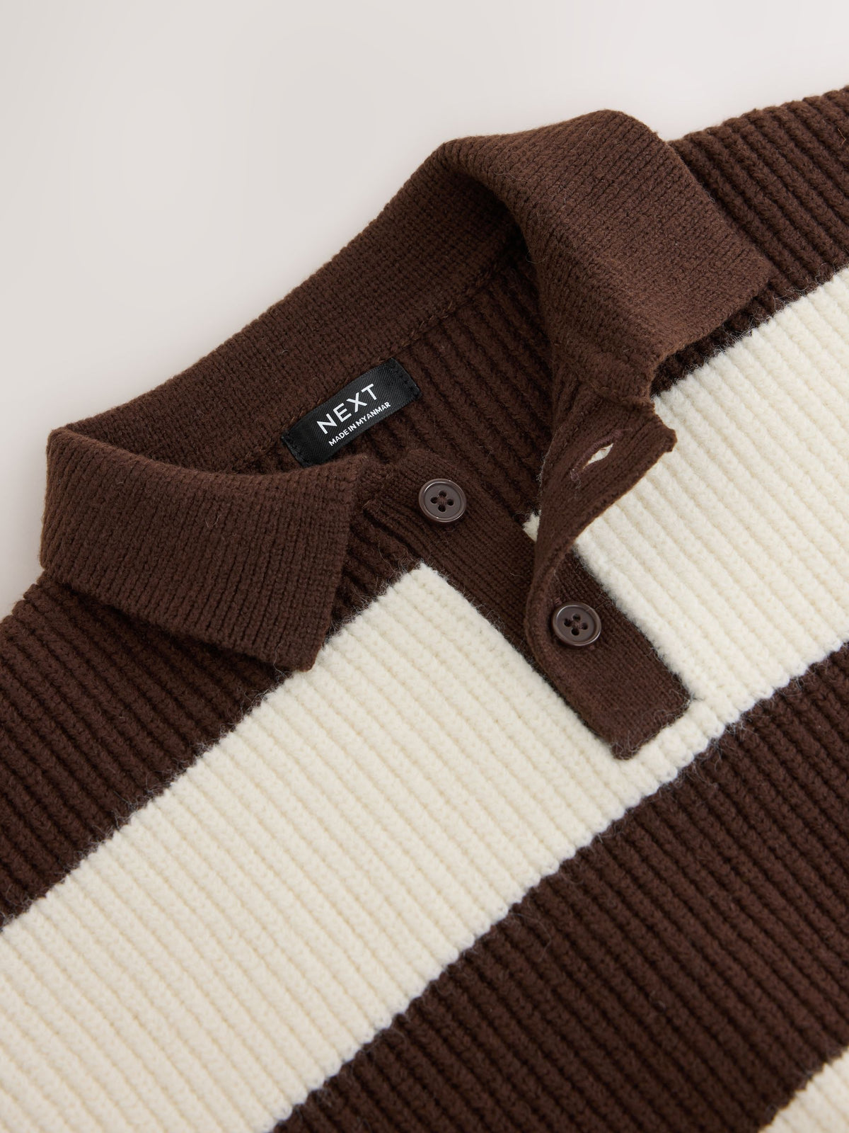 Brown/Cream Knitted Stripe Rugby Polo Shirt (3mths-7yrs)